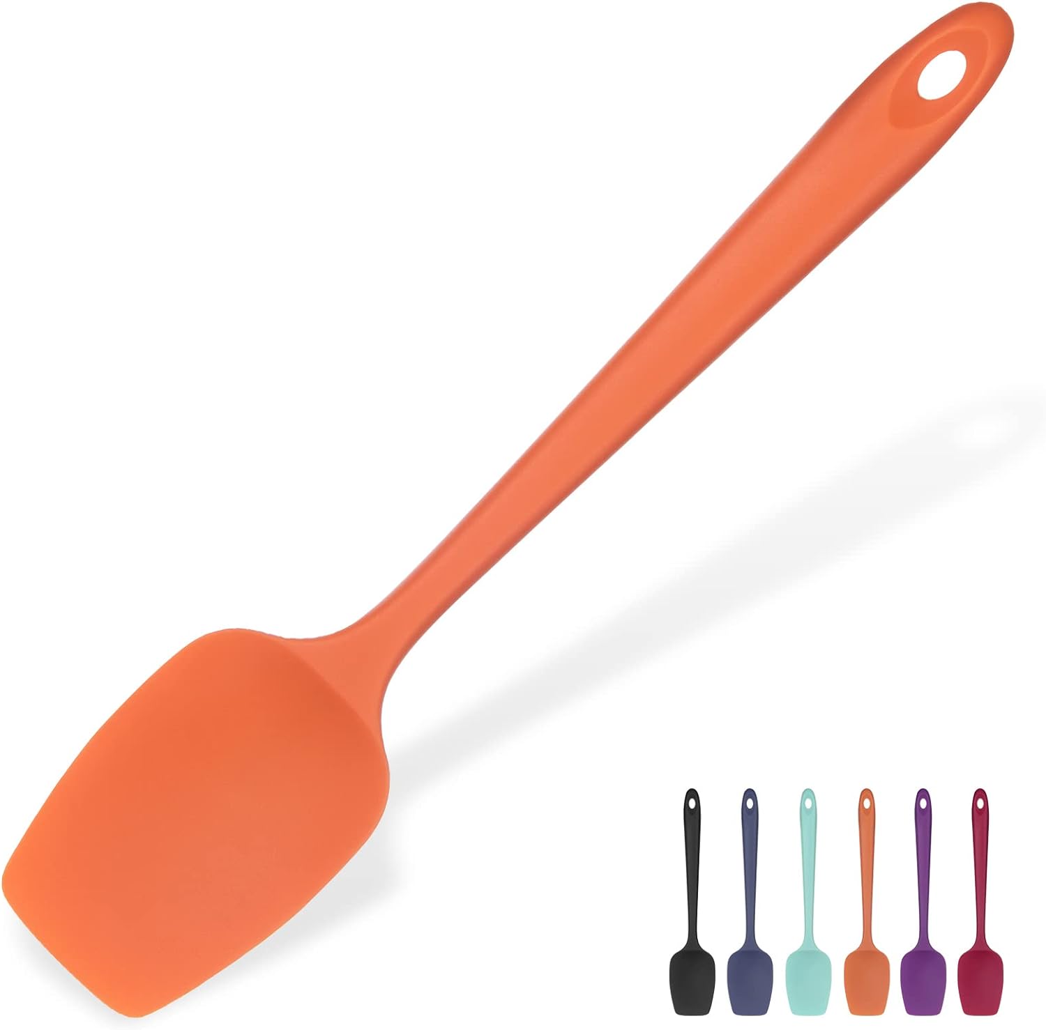 Heat Resistant Silicone Spoon Spatula: U-Taste 600F High Heat Flexible 11.38in Silicon Mixing Stirring Cooking Scraping Baking Bowl Scraper Seamless Spreader for Nonstick Cookware (Orange)