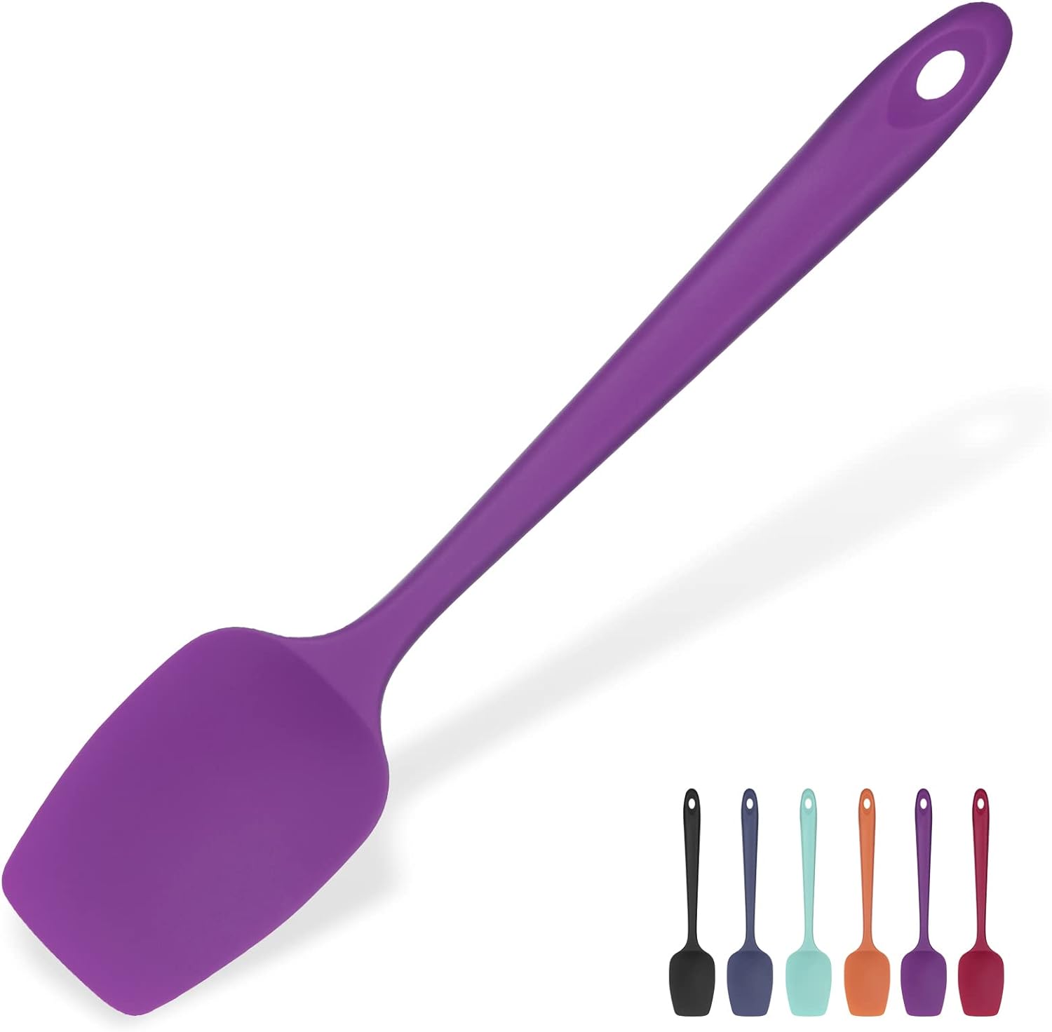 Heat Resistant Silicone Spoon Spatula: U-Taste 600F High Heat Flexible 11.38in Silicon Mixing Stirring Cooking Scraping Baking Bowl Scraper Seamless Spreader for Nonstick Cookware (Purple)