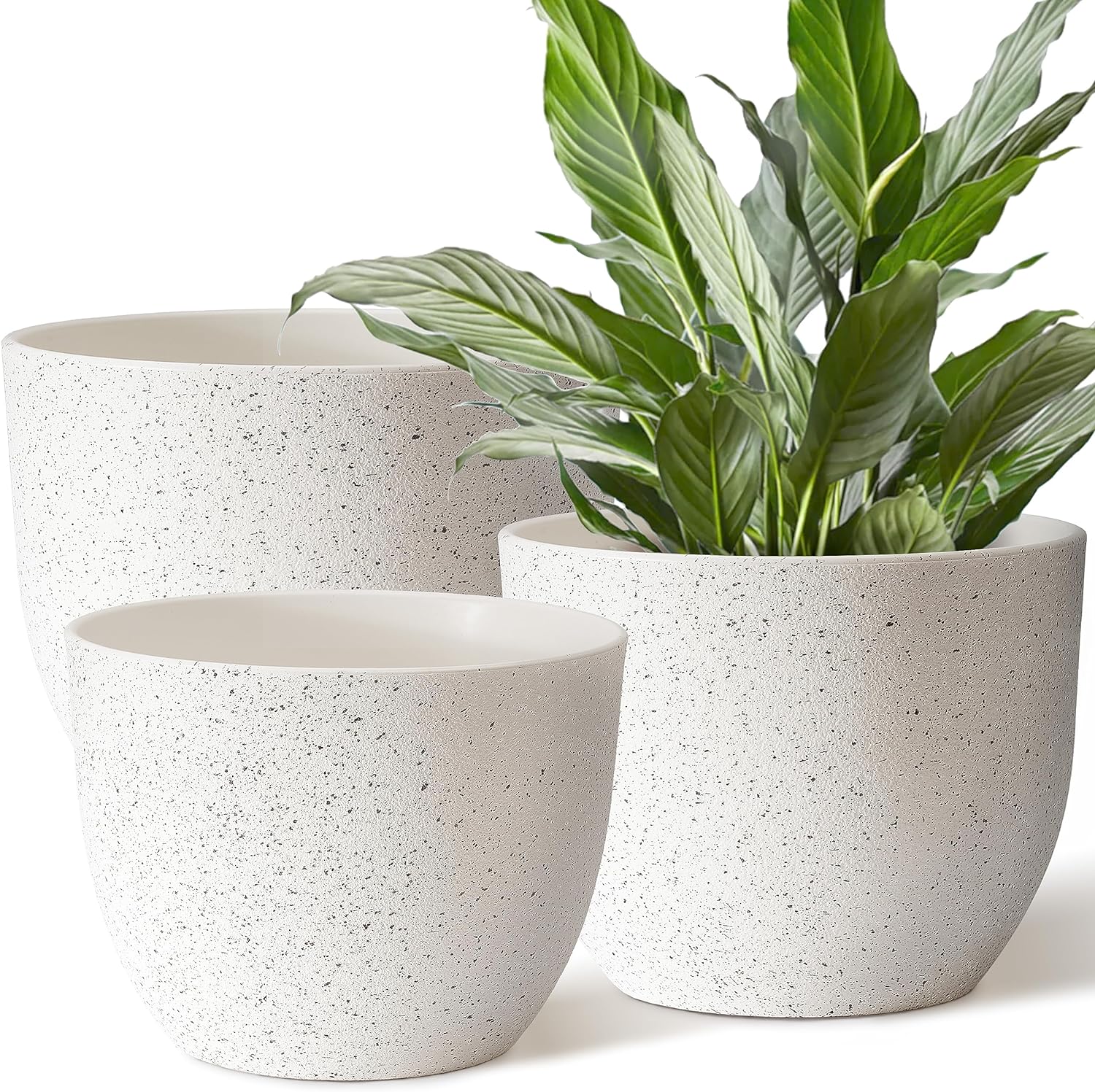 Giraffe Creation Plant Pots 12/10/9 inch Set of 3, Flower Pots Outdoor Indoor, Planters with Drainage Hole, Speckled White