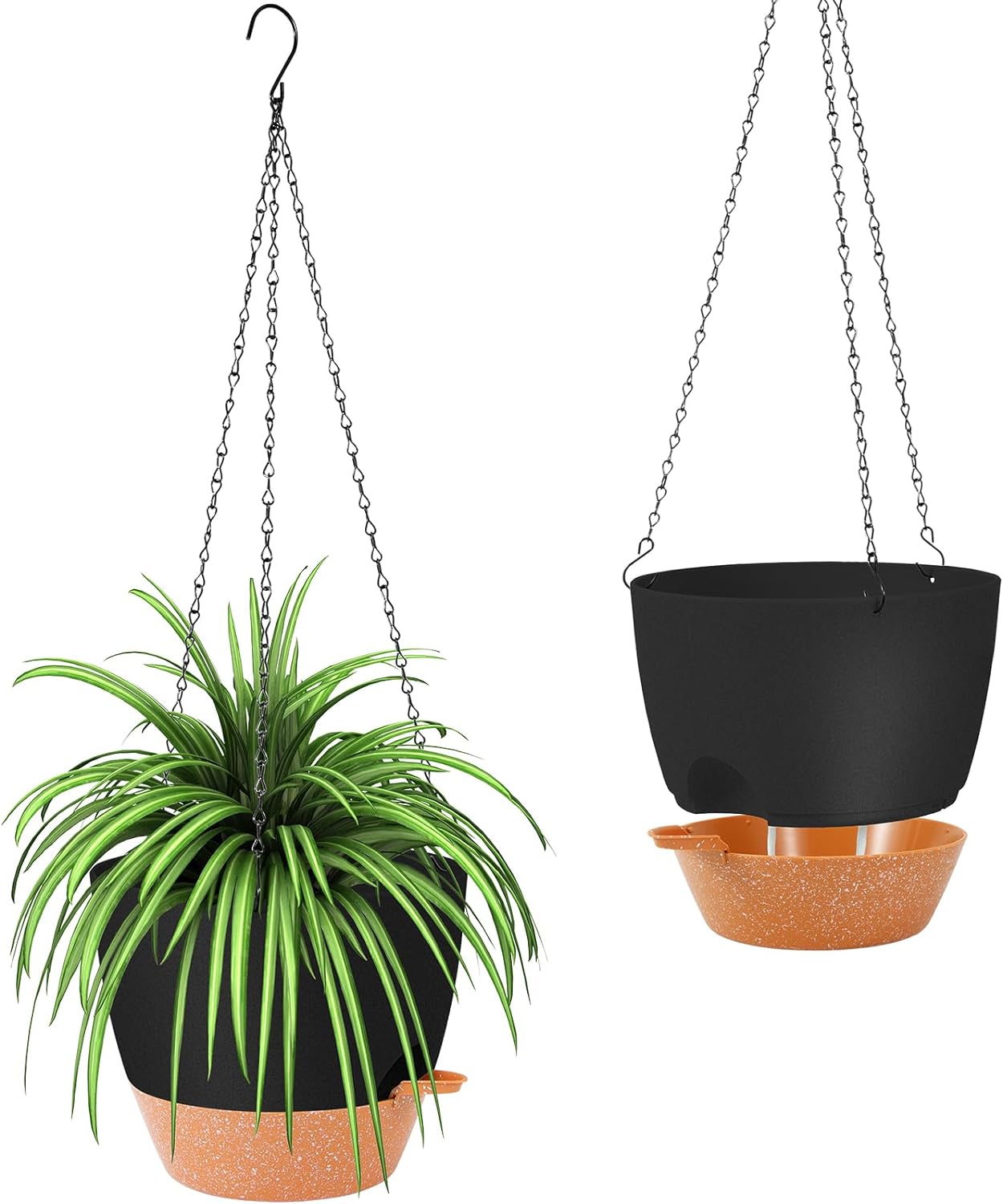 GARDIFE Hanging Planter, 10 inch Hanging planters for Indoor. Outdoor Plants, Self Watering Plant Pot, 2 Pack Large self Watering Hanging Planter, Black