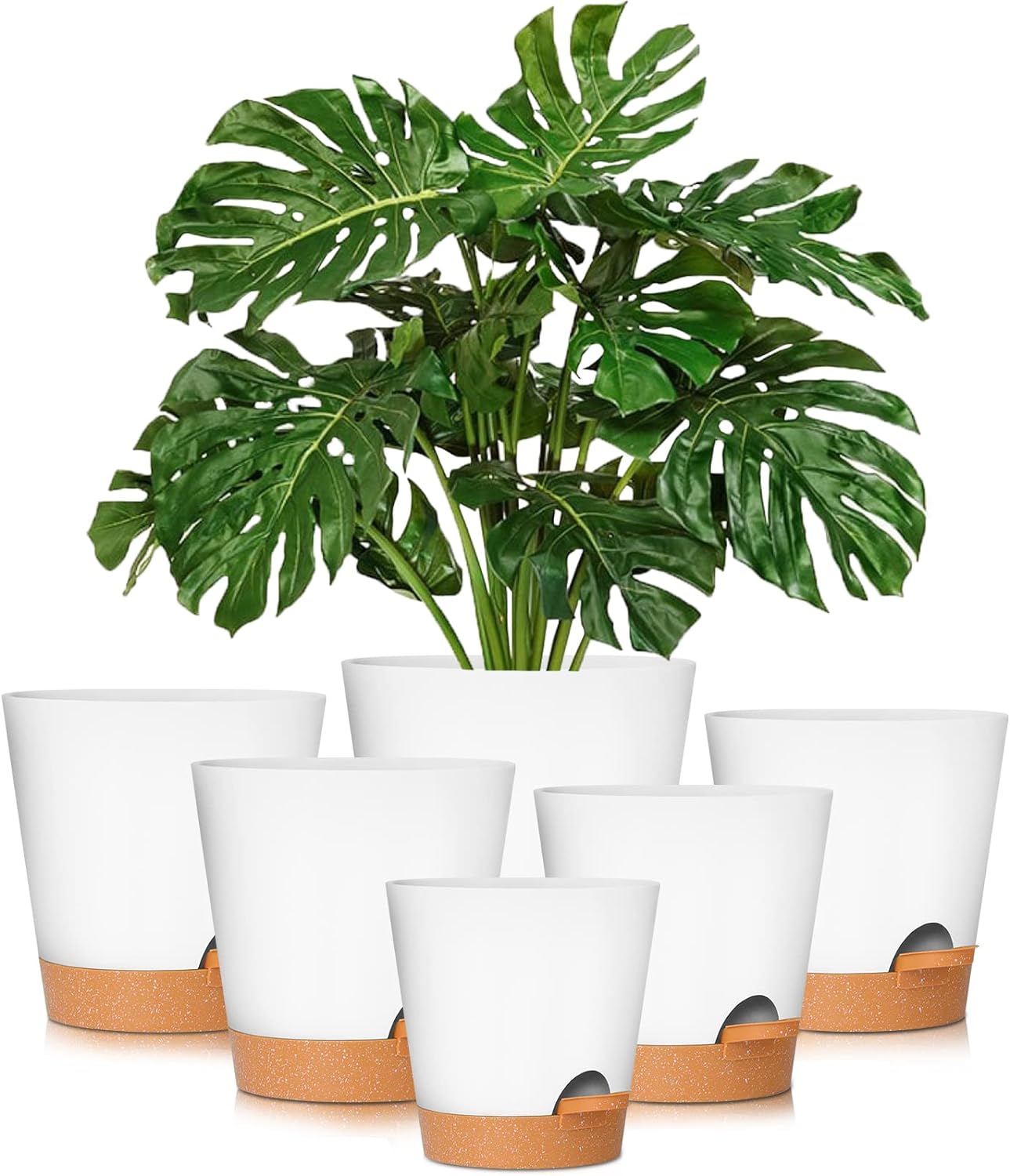 GARDIFE Plant Pots 8/7/6.5/6/5.5/5 Inch Self Watering Planters with Drainage Hole, Plastic Flower Pots, Nursery Planting Pot for All House Plants, African Violet, Flowers, and Cactus,White