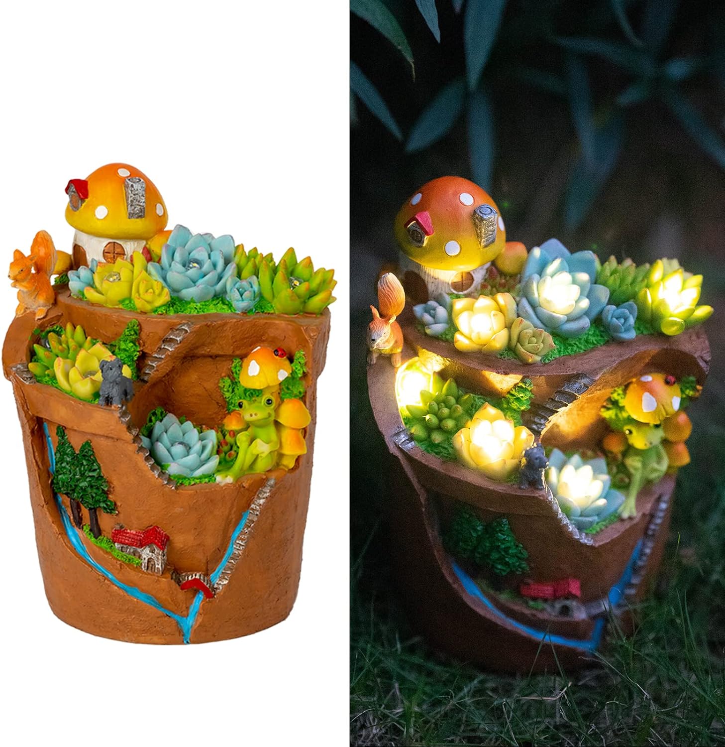 Solar Garden Statue Lights Artificial Succulent Plants Flowerpot 6 LED Outdoor Lawn Decor for Porch Patio Yard Plant Stands Unique Housewarming Gift