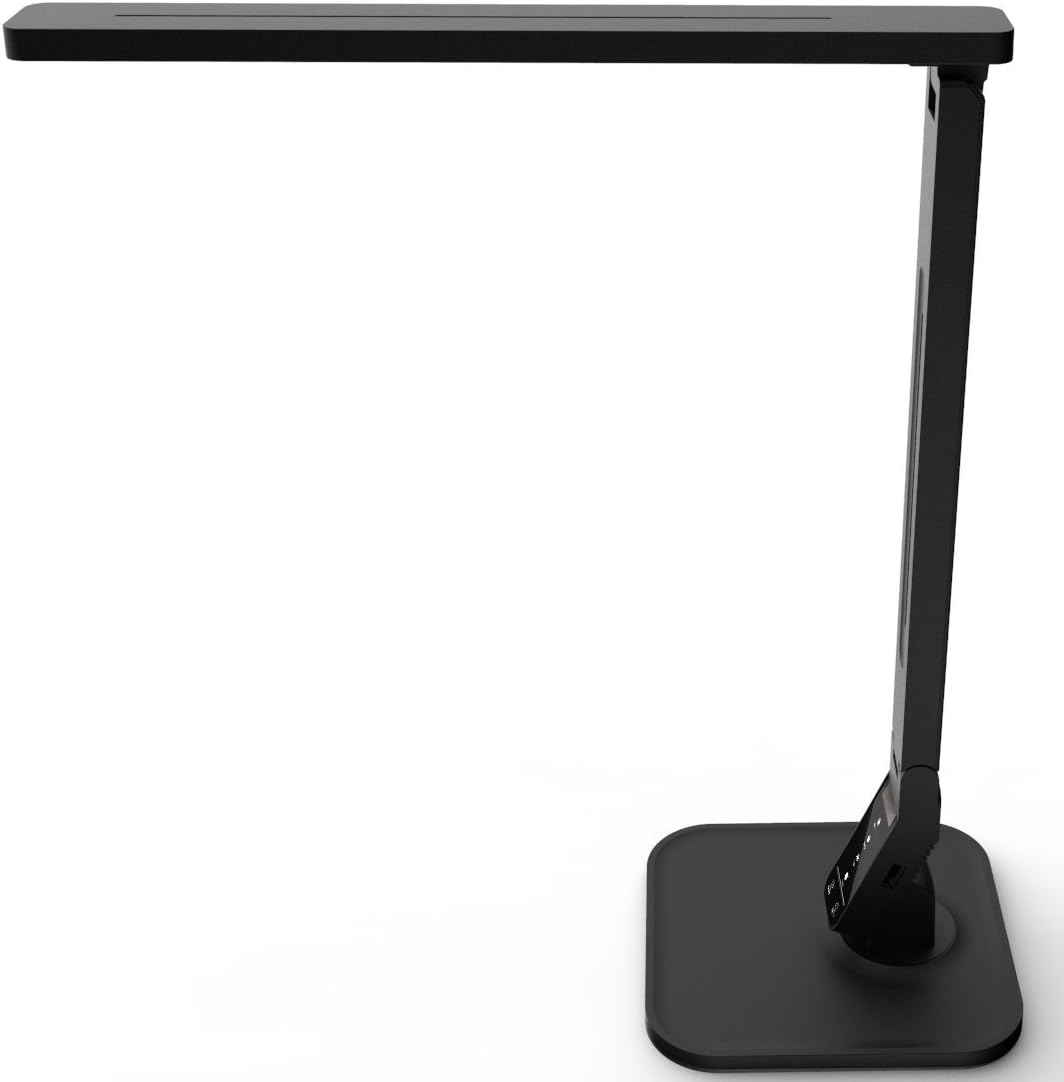 Dimmable LED Desk Lamp, 4 Lighting Modes (Reading/Studying/Relaxation/Bedtime), 5-Level Dimmer, Touch-Sensitive Control Panel, 1-Hour Auto Timer, 5V/1A USB Charging Port, Piano Black