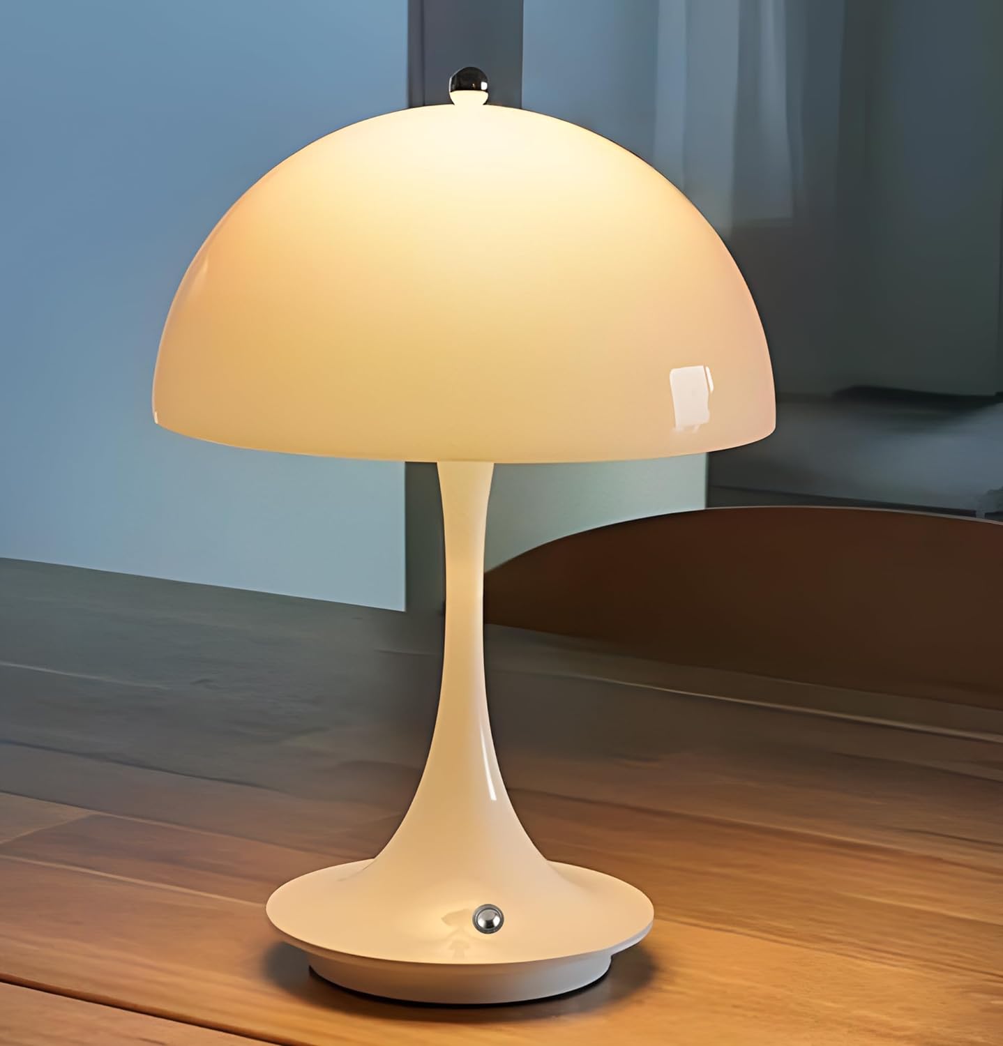 Cordless Mushroom Table Lamp with Touch Sensor, 3 Color Stepless Dimmable Portable Battery Operated Lights for Bedroom Decor/Restaurant/Outside/Camping (White)