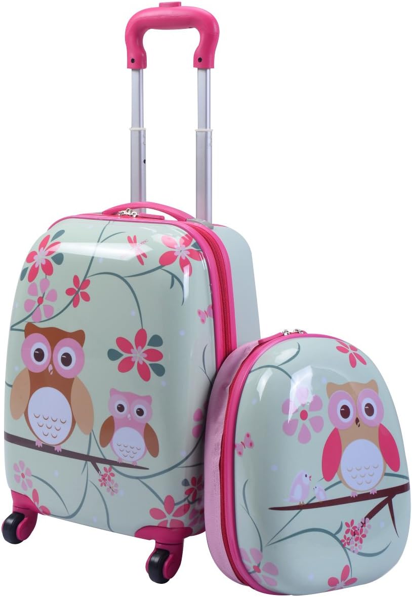 GYMAX Kids Carry On Luggage Set, 12 & 16 2PCS Rolling Suitcase