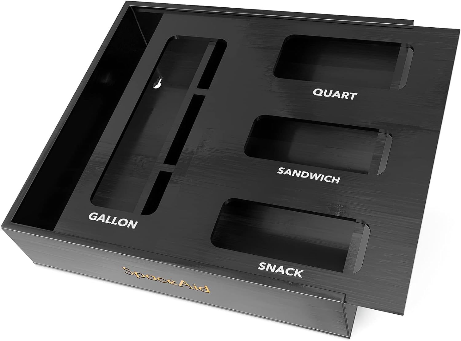 SpaceAid Bag Storage Organizer for Kitchen Drawer, Bamboo Organizer, Compatible with Gallon, Quart, Sandwich and Snack Variety Size Bag (1 Box 4 Slots), Black