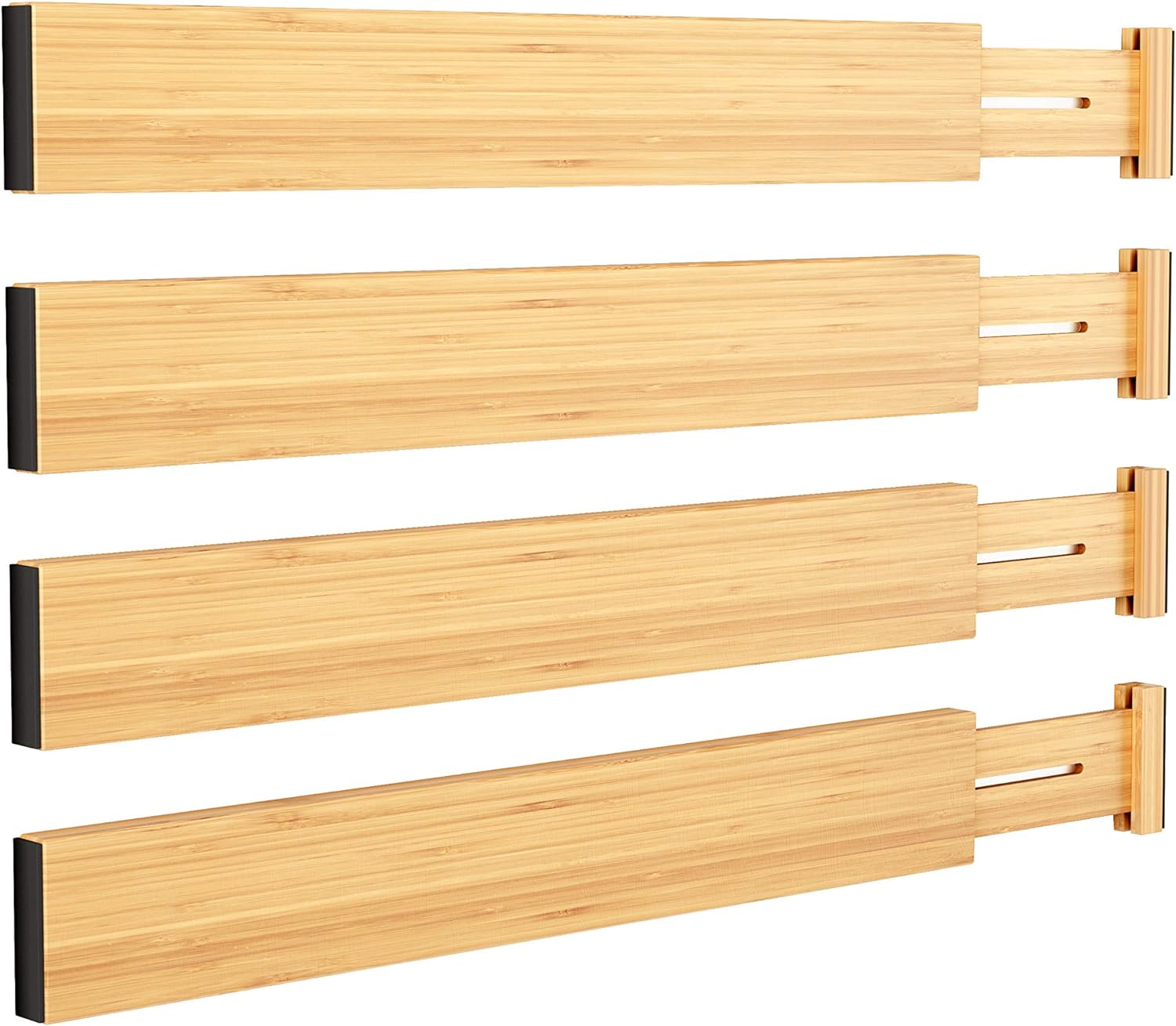 BAMEOS Drawer Dividers Bamboo Separators Organization Expandable Organizers for Kitchen Bedroom Bathroom Dresser Office 4-pack