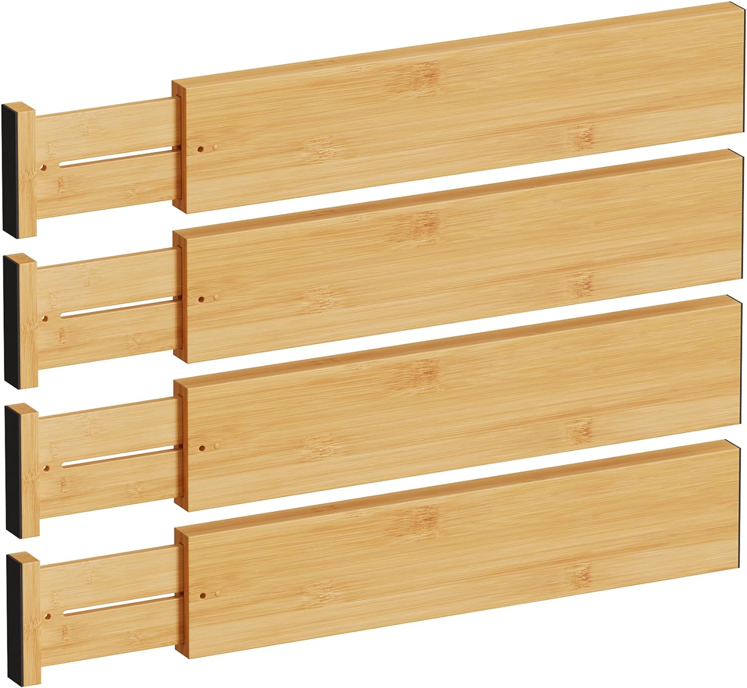 BAMEOS 4 High Drawer Dividers Bamboo Separators Organization Expandable Organizers for Kitchen Bedroom Bathroom Dresser Office 4-pack