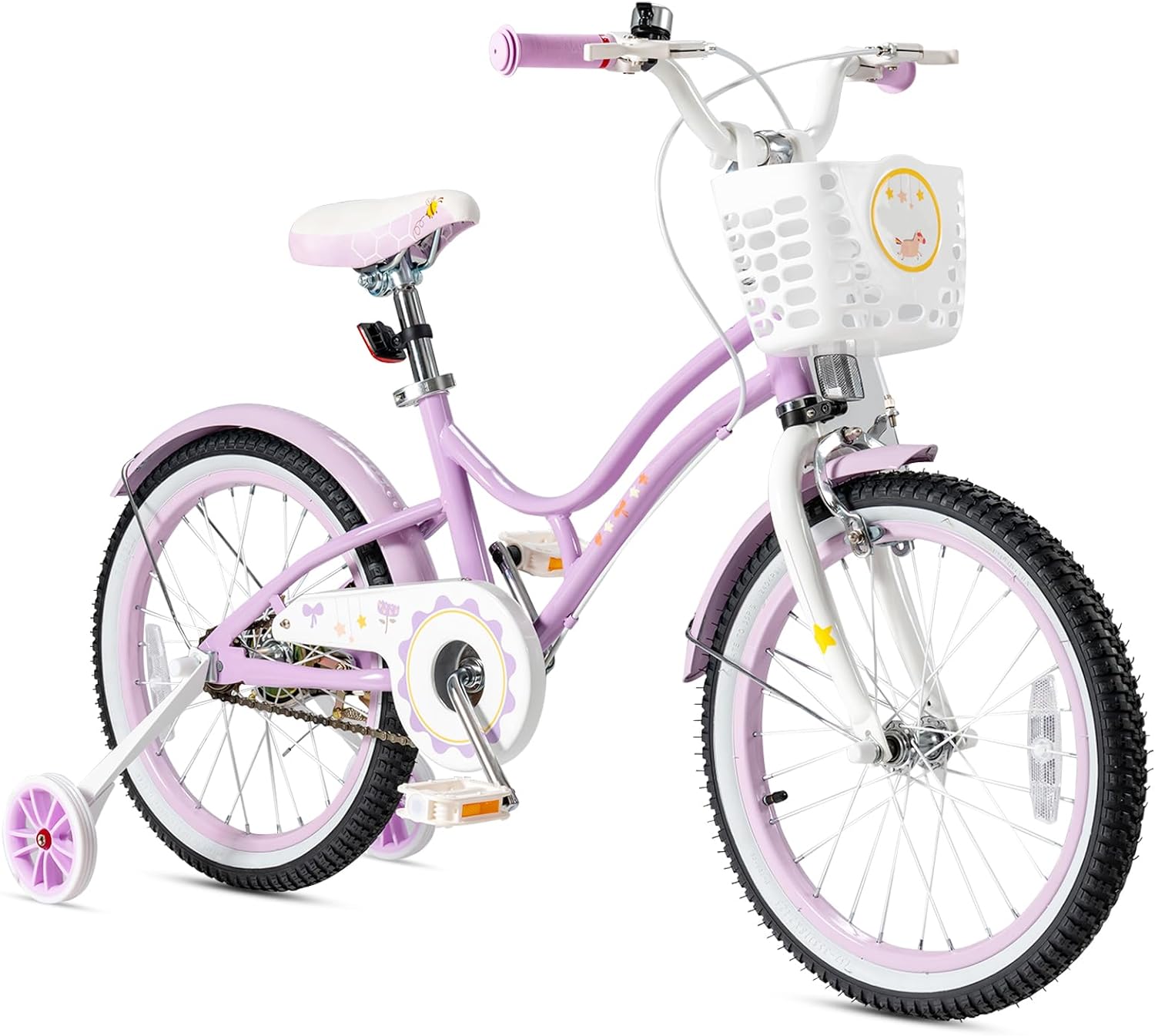 GYMAX Girls Bike for Toddler & Kids Aged 6-9, 18 Inch Kids Bicycle w/Training Wheels, Basket, Bell & Kickstand, Kids Bike w/Dual Handbrake, Adjustable Handlebar & Saddle, 95% Pre-Assembled