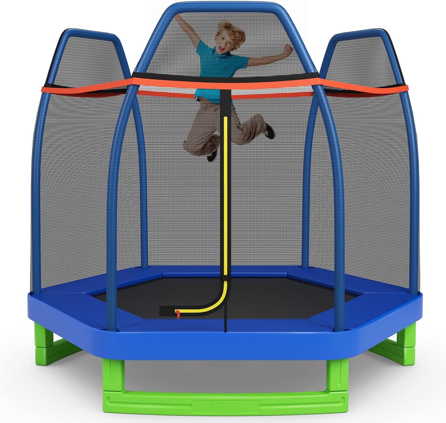 GYMAX Trampoline for Kids, 7FT Toddler Trampoline with Safety Enclosure Net & Seamless Spring Pad, Heavy Duty Small Indoor/Outdoor Trampoline for Boys, Girls Age 3 