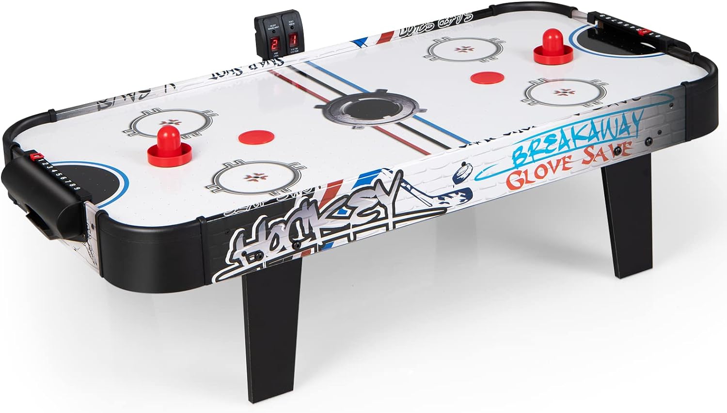 GYMAX Air Hockey Table, 42 Table Top Air Hockey with 2 Pucks, 2 Pushers, LED Scoreboard, Mini Air Hockey Arcade Table for Kids Adults, Game Room, Dorm Room, Club, Family Recreation Game