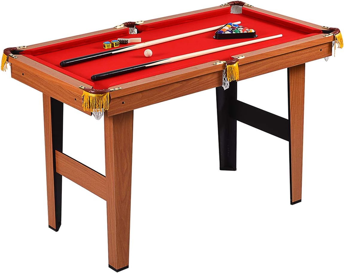 Gymax Mini Pool Table, Tabletop Pool Set Billiards Game Set Includes Game Balls, Sticks, Chalk, Brush and Triangle