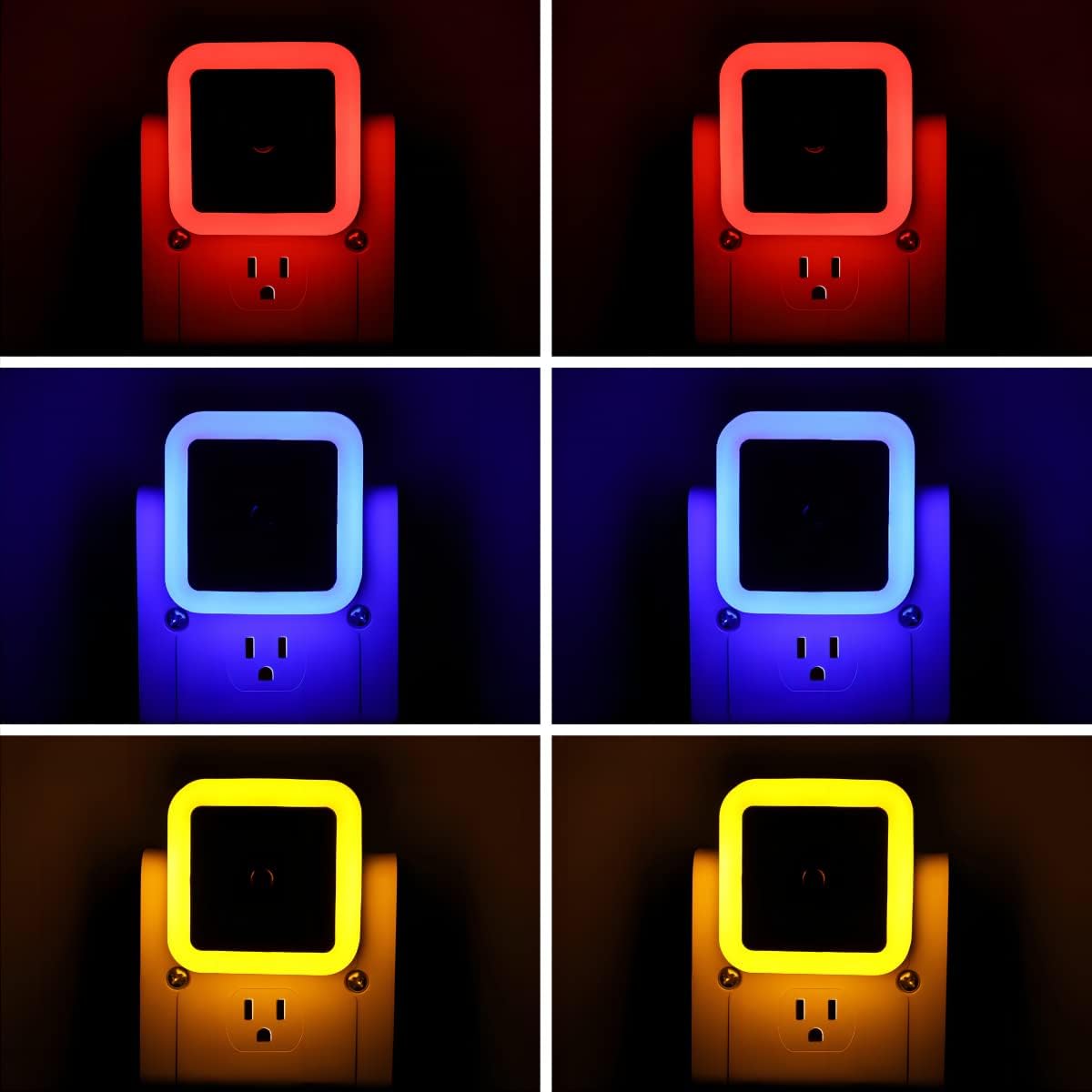 6 Pack LED Night Light, LED Night Lights Plug into Wall with Dusk to Dawn sensors for Bathroom, Baby Nursery,Stair Lights, Hallway Light, Red, Blue, Amber