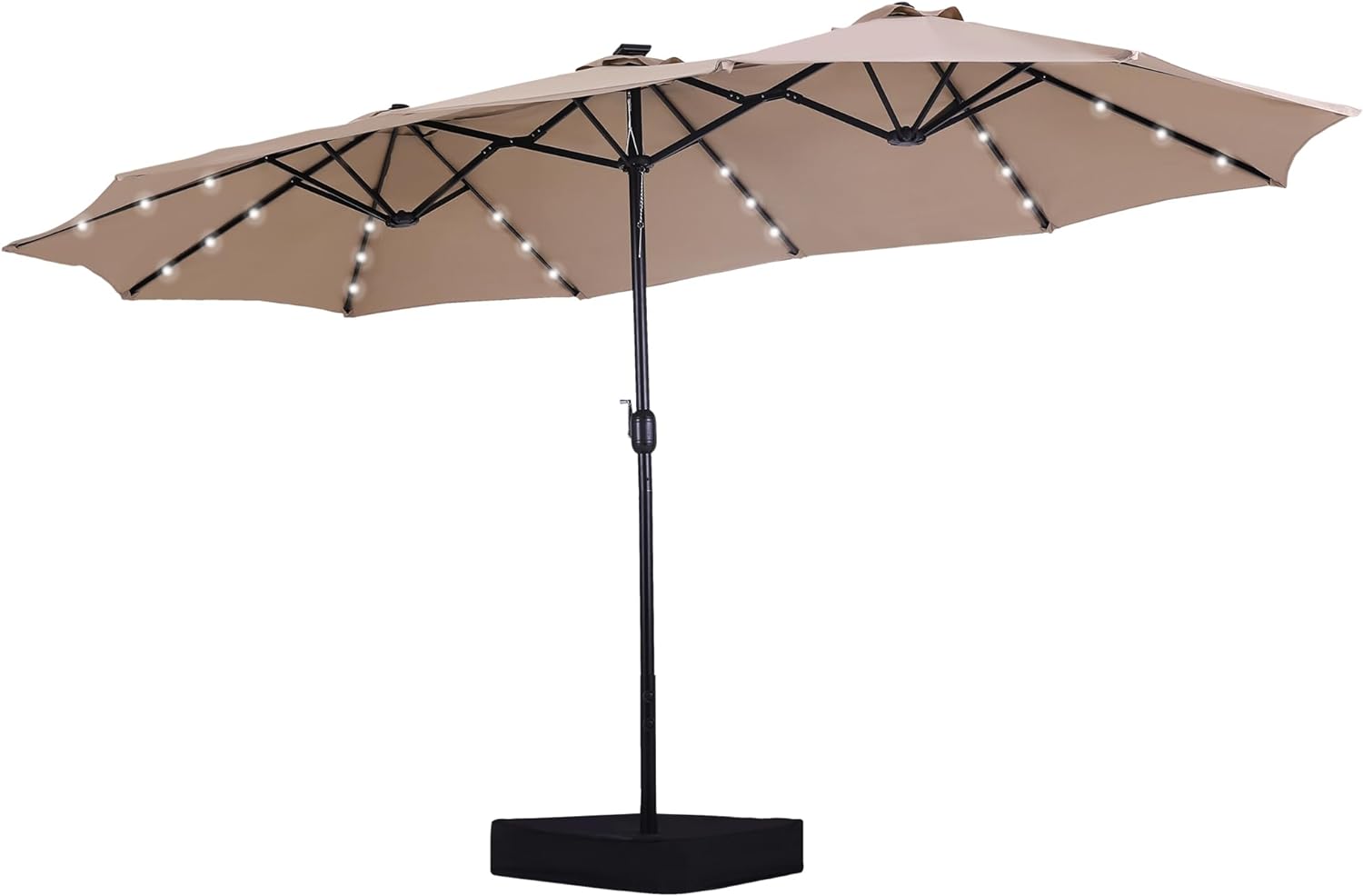 MFSTUDIO 15ft Double Sided Patio Umbrella with Solar Lights, Outdoor Large Rectangular Market Umbrellas with Base Included, Crank Handle and 36 LED Lights for Deck Pool Shade