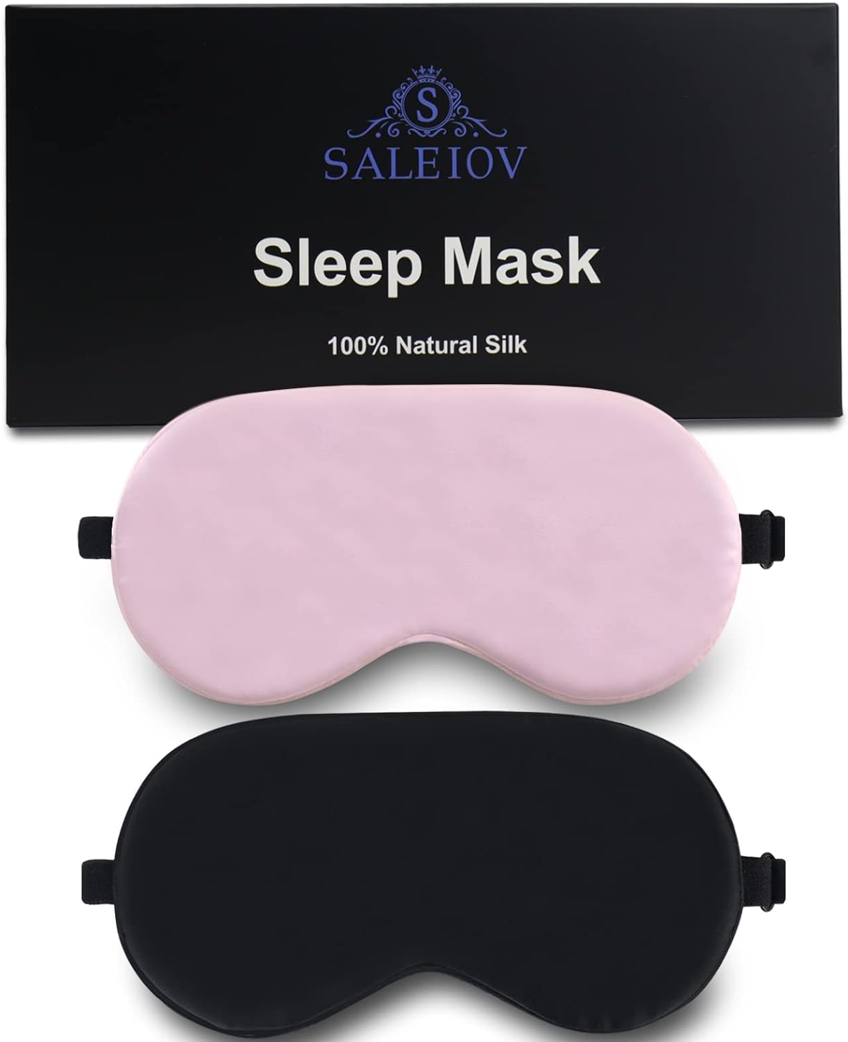 Sleep Mask for Men Women,2 Pack Soft Silk Eye Masks for Sleeping with Adjustable Strap,Comfortable Night Blindfold Blocking Light,Eye Shade Cover for Travel Yoga Nap Gifts, Black Pink