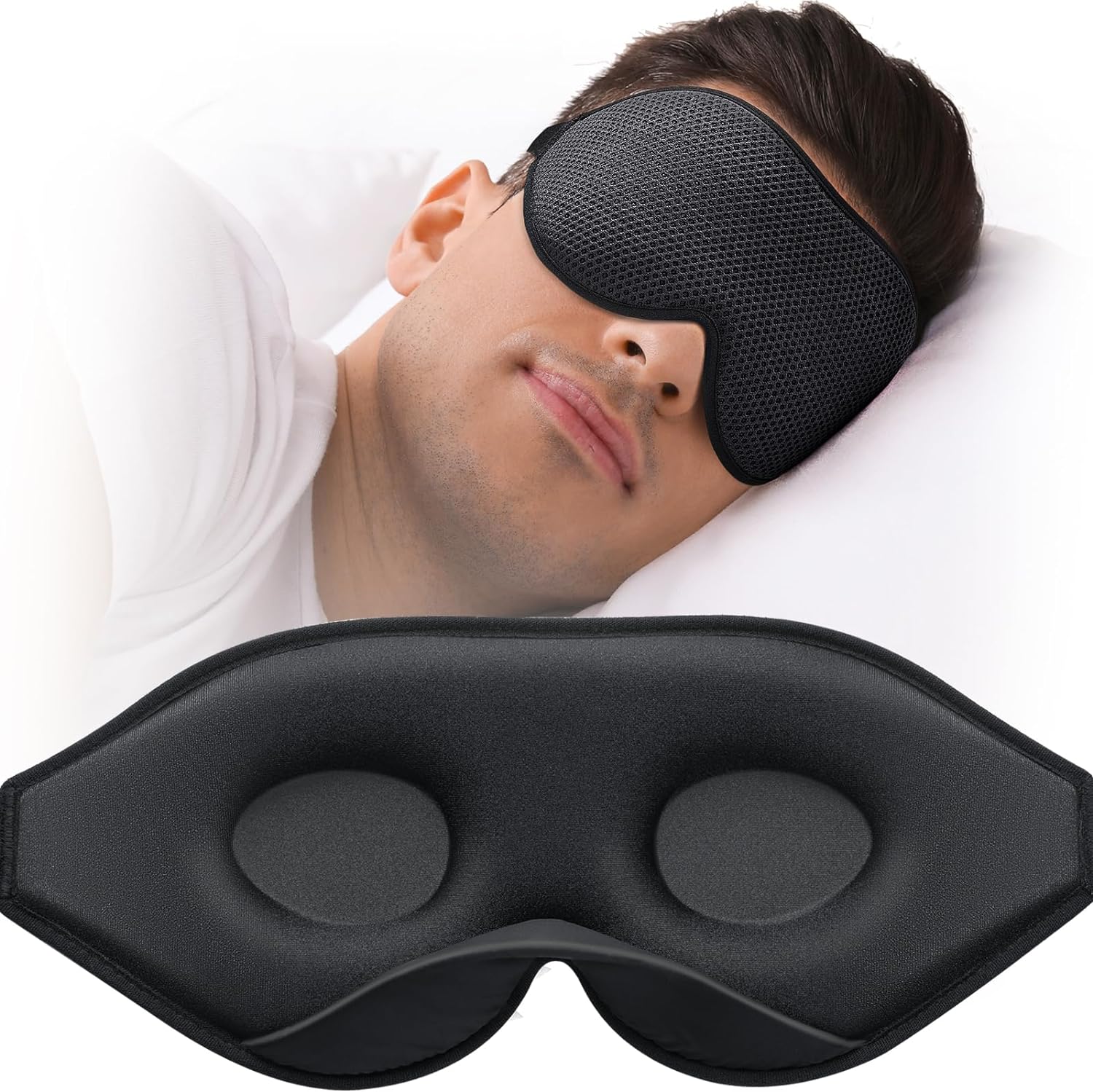 Sleep Mask, Eye Mask for Sleeping, Women Men Side Sleeper, 3D Contoured Cup No Eye Pressure 100% Blocking Light Sleeping Mask with Adjustable Strap Blindfold Yoga, Traveling, Nap, Black