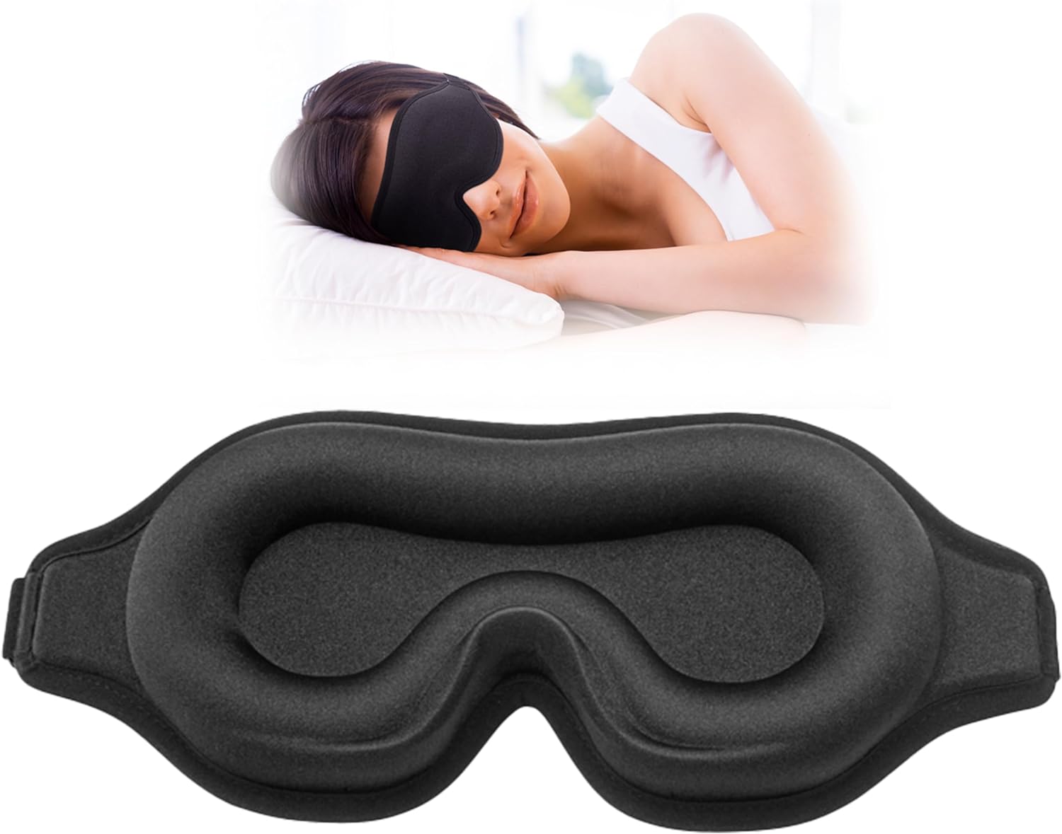 Sleep Mask for Side Sleeper, Upgraded 3D Contoured Cup Eye mask Blindfold for Man Women, Block Out Light, Eye mask with Adjustable Strap, Breathable & Soft for Sleeping, Yoga, Traveling (Black)