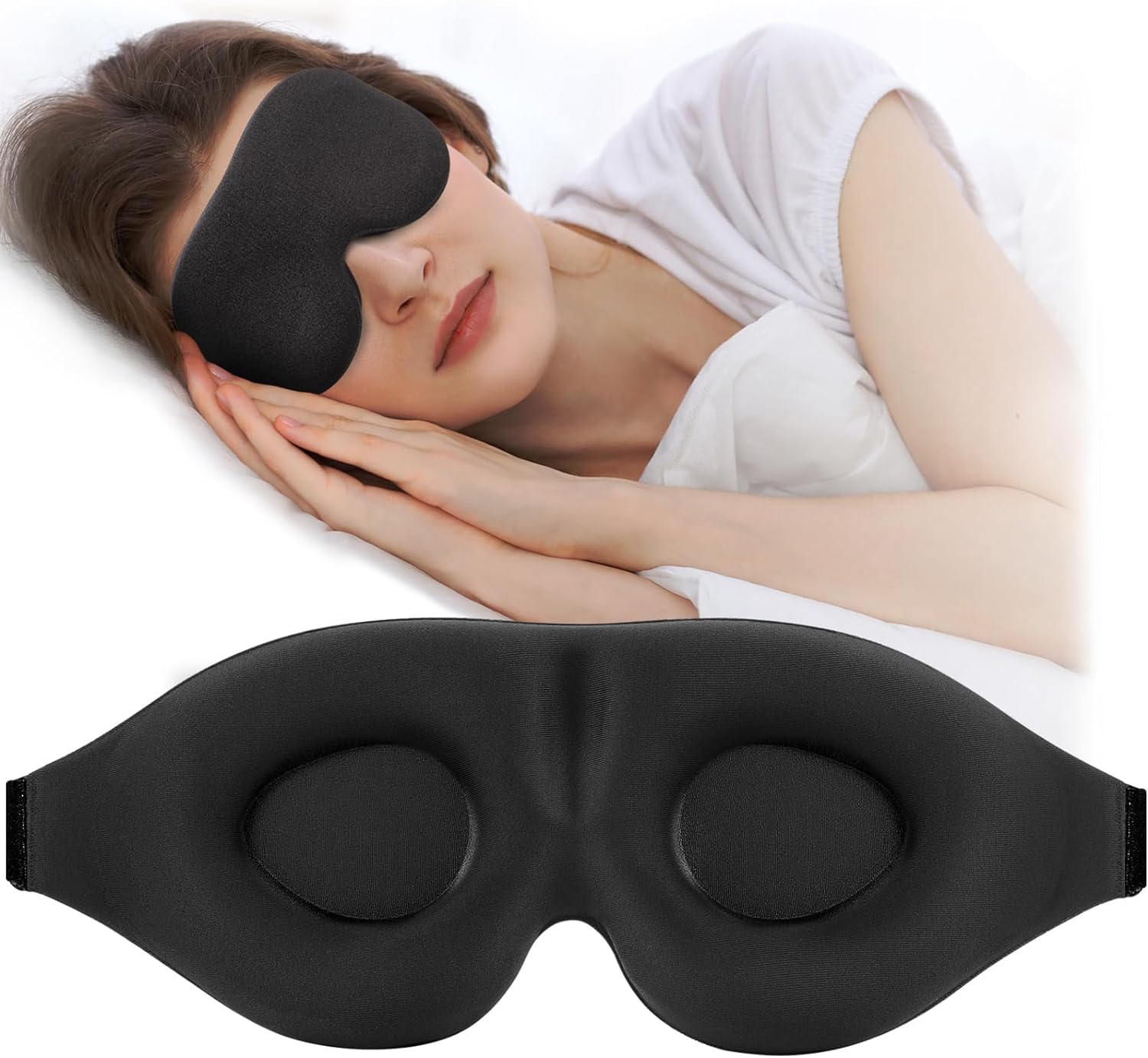 3D Sleep Mask for Side Sleeper, 100% Light Blocking Sleeping Eye Mask for Women Men, Contoured Cup Night Blindfold, Luxury Eye Cover Eye Shade with Adjustable Strap for Travel, Nap, Meditation, Black