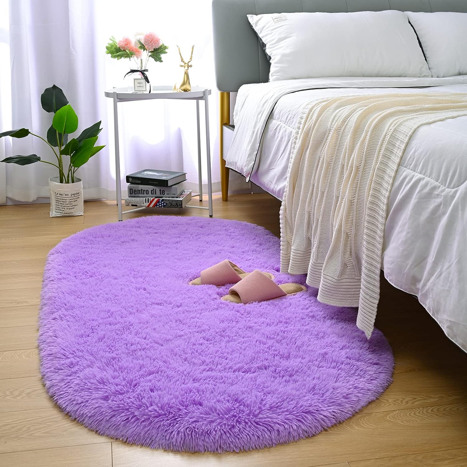 Merelax Soft Shaggy Rug for Kids Bedroom, Oval 2.6'x5.3' Purple Plush Fluffy Carpets for Living Room, Furry Carpet for Teen Girls Room, Anti-Skid Fuzzy Comfy Rug for Nursery Decor Cute Baby Play Mat