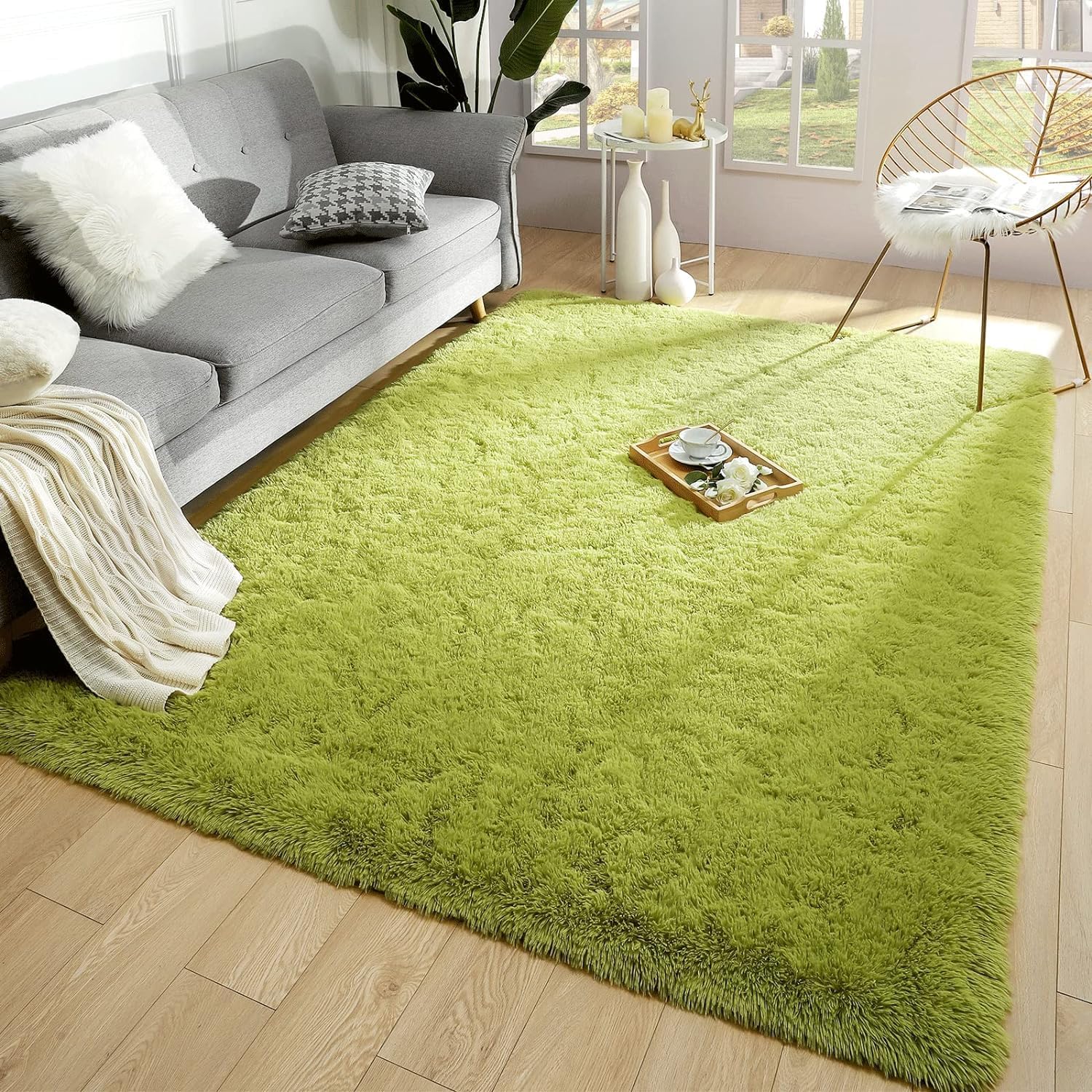 Merelax Soft Modern Indoor Shaggy Area Rug for Bedroom Livingroom Dorm Kids Room Home Decorative, Non-Slip Plush Fluffy Furry Fur Rugs Comfy Nursery Accent Floor Carpet 8x10 Feet, Green