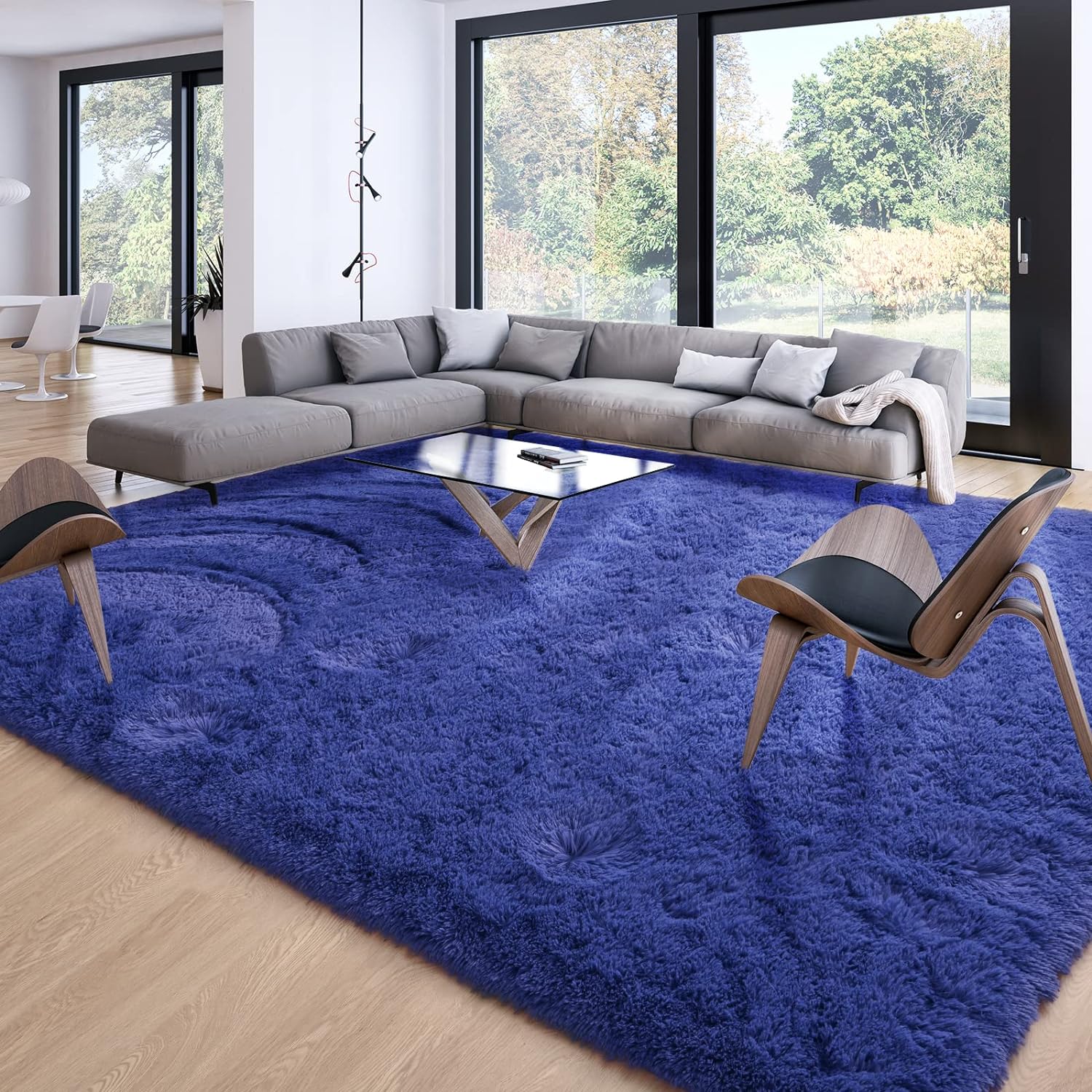 Merelax Soft Modern Indoor Shaggy Area Rug for Bedroom Livingroom Dorm Kids Room Home Decorative, Non-Slip Plush Fluffy Furry Fur Rugs Comfy Nursery Accent Floor Carpet 8x10 Feet, Light Navy