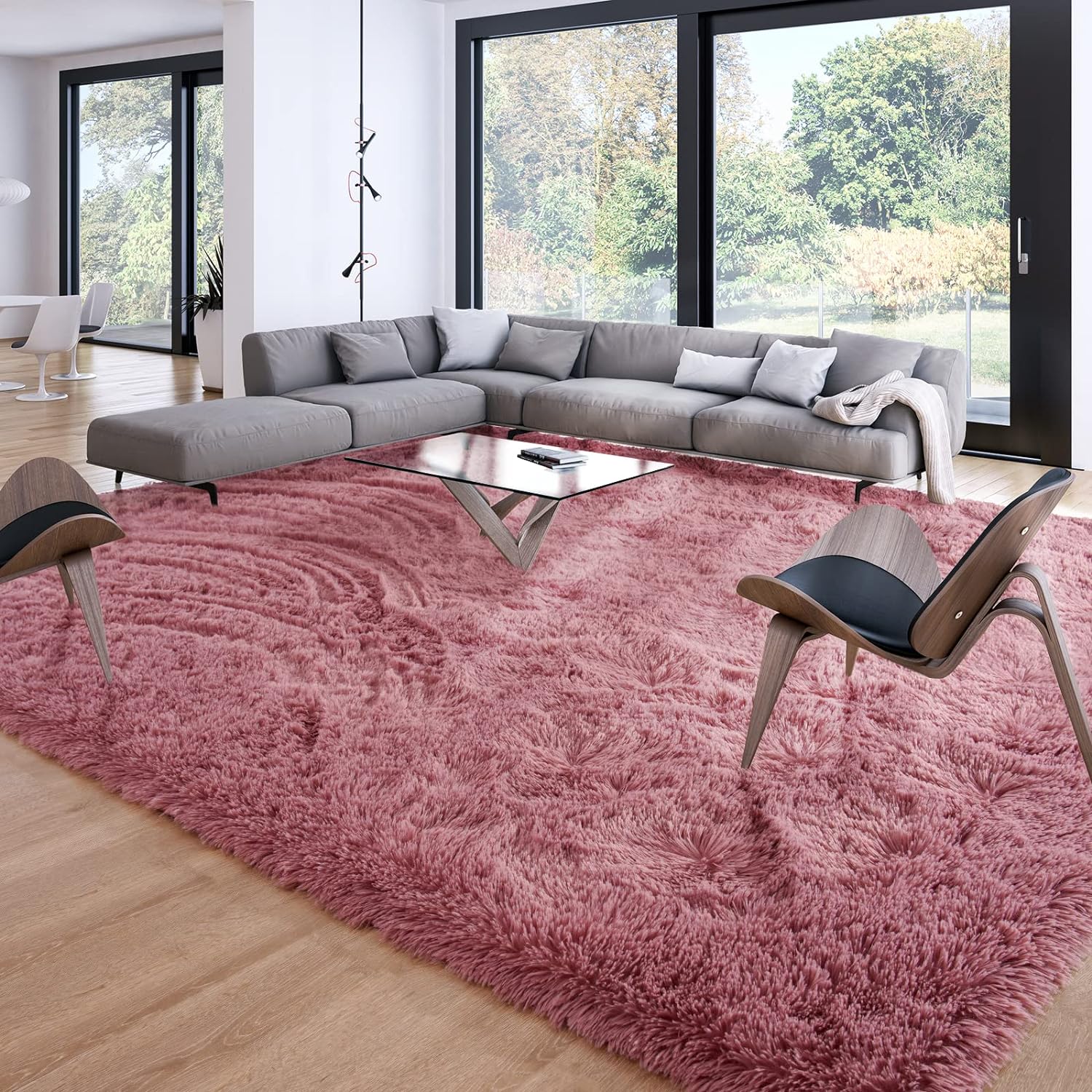 Merelax Soft Modern Indoor Large Shaggy Rug for Livingroom Bedroom Dorm Kids Room Home Decorative, Non-Slip Plush Fluffy Furry Fur Area Rugs Comfy Nursery Accent Floor Carpet 8x10 Feet, Blush