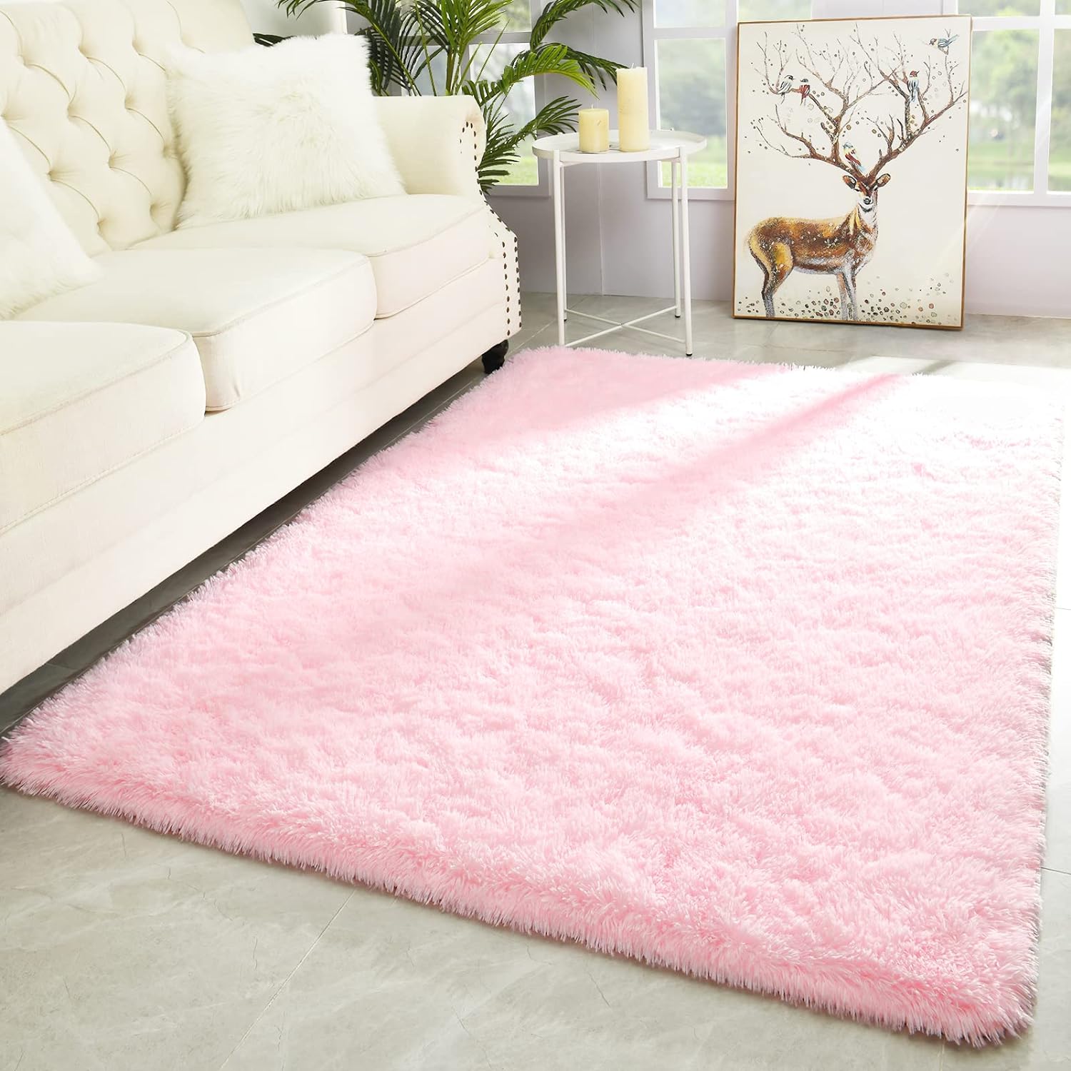 Merelax Modern Soft Fluffy Large Shaggy Rug for Bedroom Livingroom Dorm Kids Room Indoor Home Decorative, Non-Slip Plush Furry Fur Area Rugs Comfy Nursery Accent Floor Carpet 4'x6' Pink
