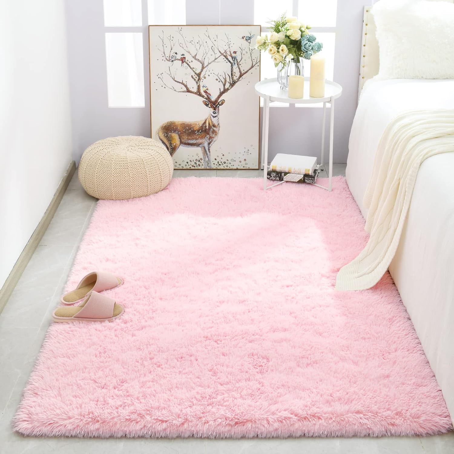 Merelax Soft Modern Indoor Shaggy Area Rug for Bedroom Livingroom Dorm Kids Room Home Decorative, Non-Slip Plush Fluffy Furry Fur Rugs Comfy Nursery Accent Floor Carpet 3x5 Feet, Pink