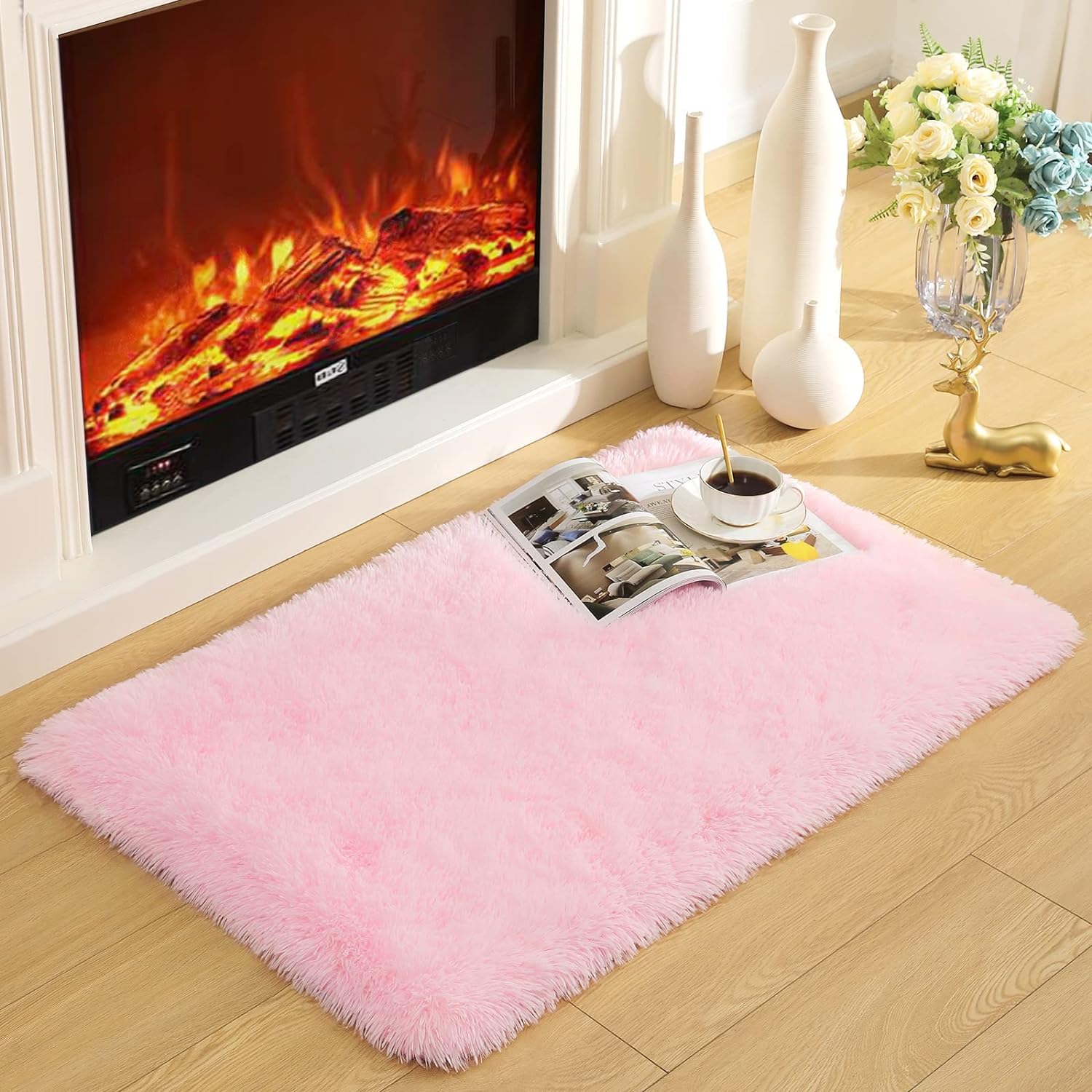Merelax Soft Modern Indoor Shaggy Area Rug for Bedroom Livingroom Dorm Kids Room Home Decorative, Non-Slip Plush Fluffy Furry Fur Rugs Comfy Nursery Accent Floor Carpet 2x3 Feet, Pink