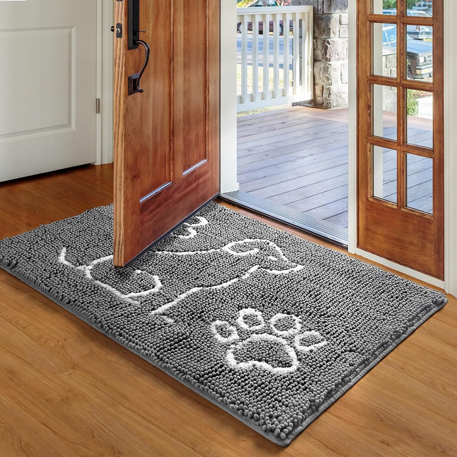 Merelax Indoor Door Mat Entryway Rug, Mud Door Mats for Dogs, Water Absorbent Mat for Mud Shoes Dog Paws, Machine Washable Front Door Mat, Non Slip Dog Floor Mats for Entrance, 36x24, Grey