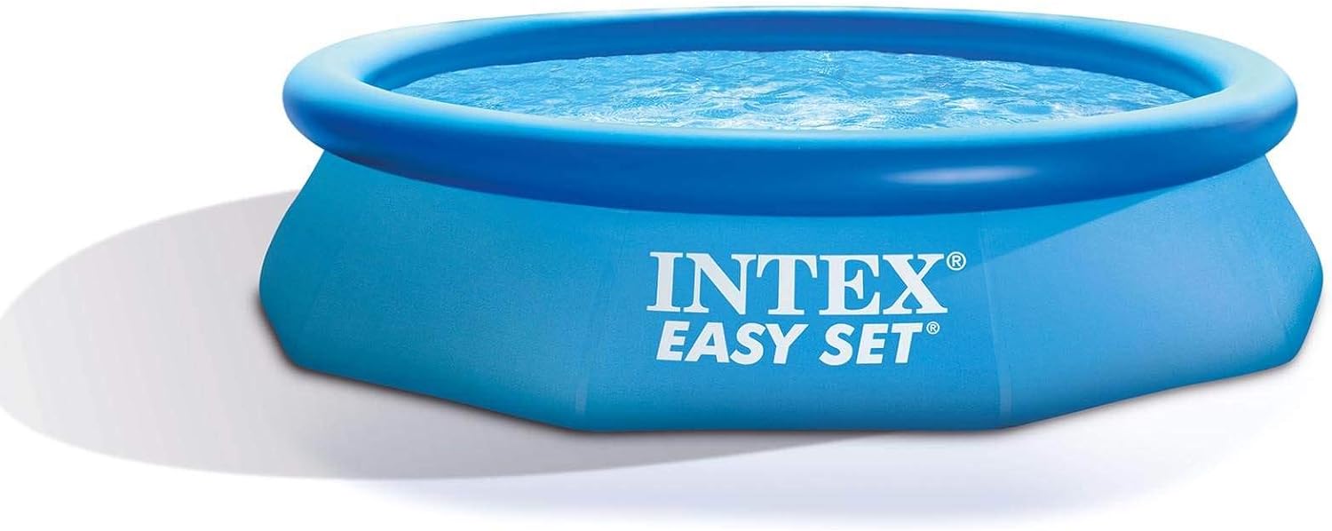 Intex Easy Set 10 Foot x 30 Inch Above Ground Inflatable Round Swimming Pool with 30 Gauge 3 Ply Side Walls and Drain Plug, Blue