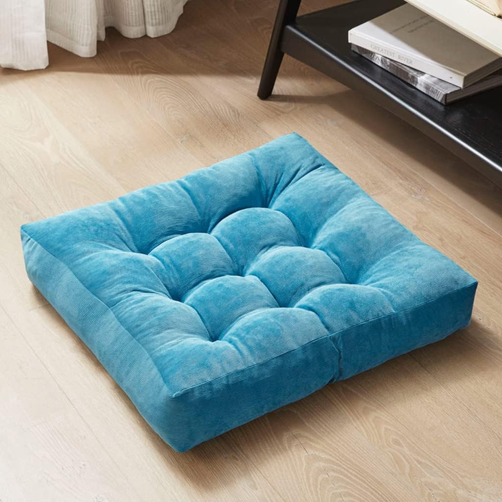 Degrees of Comfort Meditation Floor Pillow, Square Large Pillows Seating for Adults, Tufted Corduroy Thick Floor Cushion for Living Room Tatami, Turquoise, 22x22 Inch