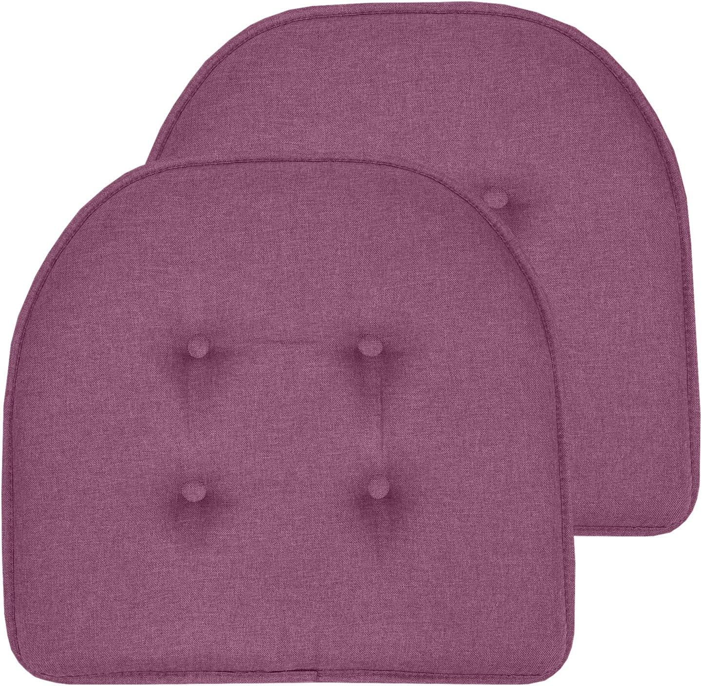 Sweet Home Collection Chair Cushion Memory Foam Pads Tufted Slip Non Skid Rubber Back U-Shaped 17 x 16 Seat Cover, 2 Count (Pack of 1), Purple