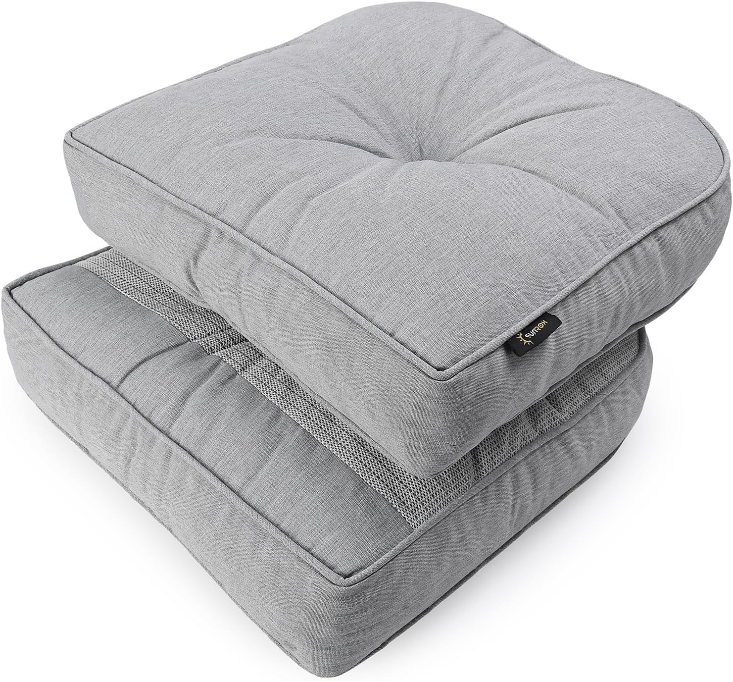 SUNROX LokGrip Non Slip Gel Memory Foam Chair Cushions for Tailbone Pain Relief, Tufted Stain Resistant Thicken Durable Seat Pad Cushion for Kitchen Dining Office 17x16 Set of 2, Heather Grey