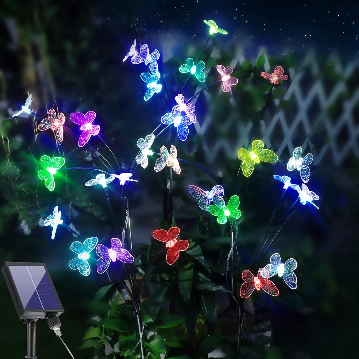 Solar Garden Lights 4 Pack, Type C Charging Butterfly Lights, Colorful Changing Solar Outdoor Lights, Solar Firefly Lights Waterproof for Patio, Flower beds, Backyard, Lawn, Fence, Walkway Decoration