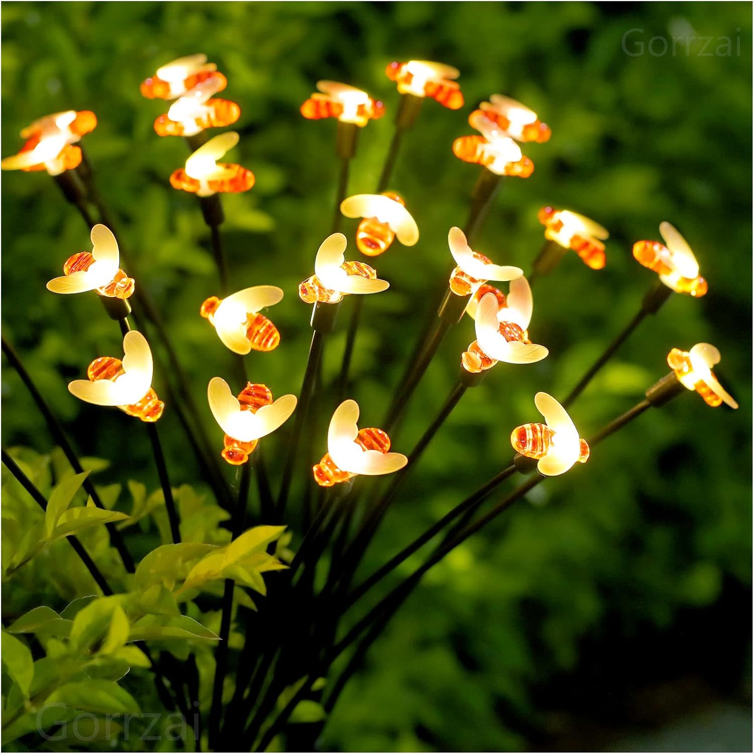 Solar Garden Lights 4 Pack 10 LED Bee Firefly Lights Outdoor Honeybee Swaying Light, Sway by Wind, Waterproof Solar Powered Yard Decoration for Lawn, Patio, Pathway, Landscape(Warm White)