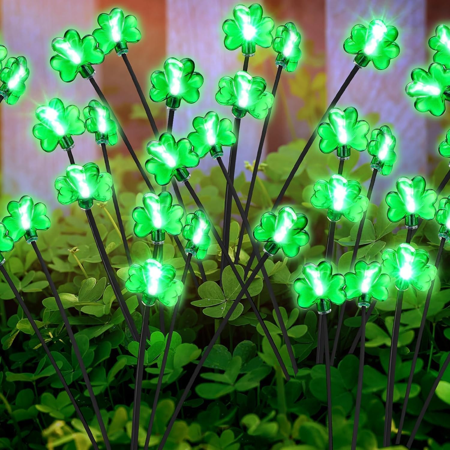 2 Pack St Patricks Day Decorations Solar Outdoor Lights, Solar Lucky Green Shamrock Lights Irish Firefly Lights, 2 Modes Waterproof St Patricks Day Lights for Yard Garden Lawn Pathway Decor