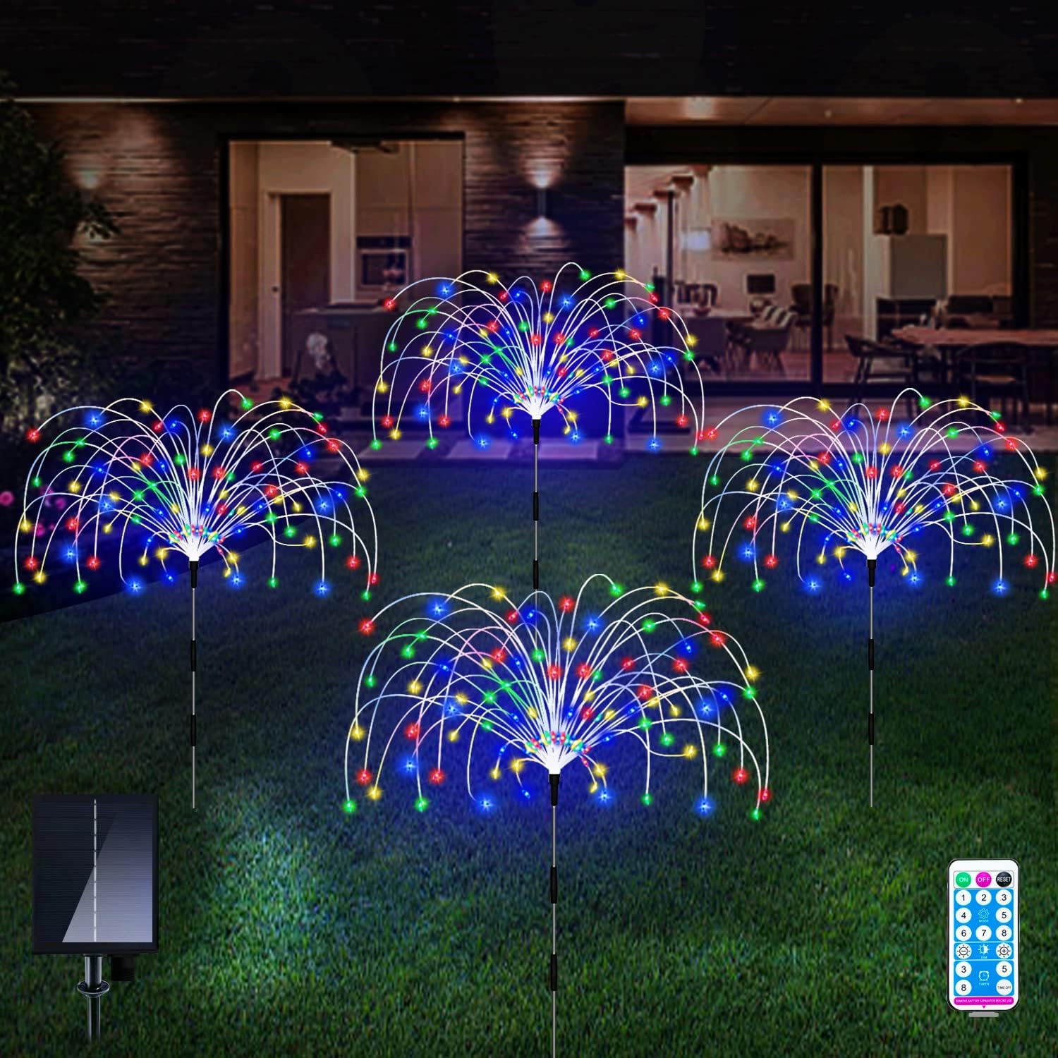 Outdoor Solar Garden Lights,Firework Lights 4 Pack Waterproof Decorative Pathway Lights,120Led Firefly Lights Solar Outdoor Decor for Courtyard Garden Party Yard Decorations Outdoor(Colorful)