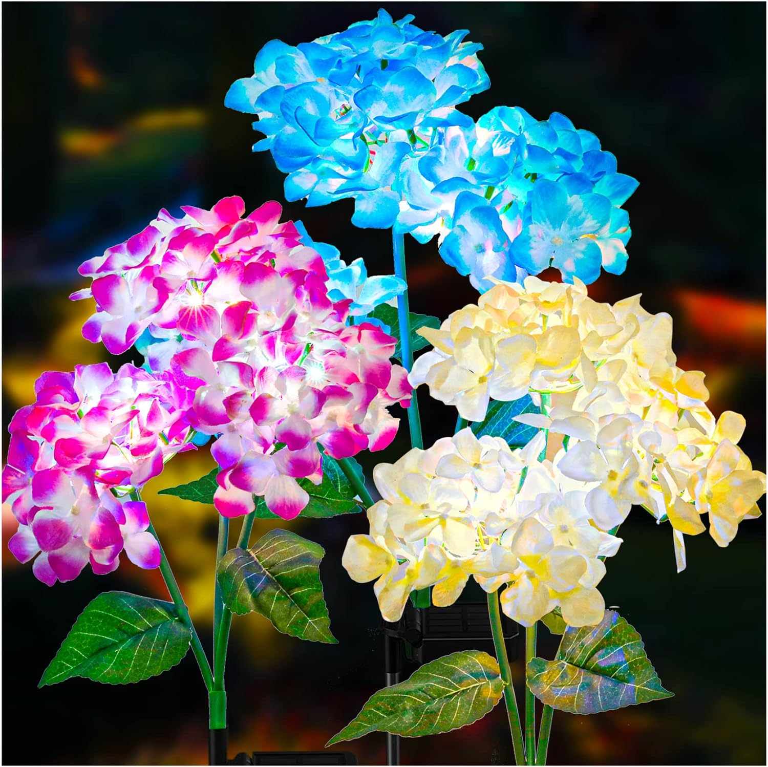 TONULAX 2 Pack Solar Firefly Lights + 3 Pack Solar Hydrangea Flower Lights