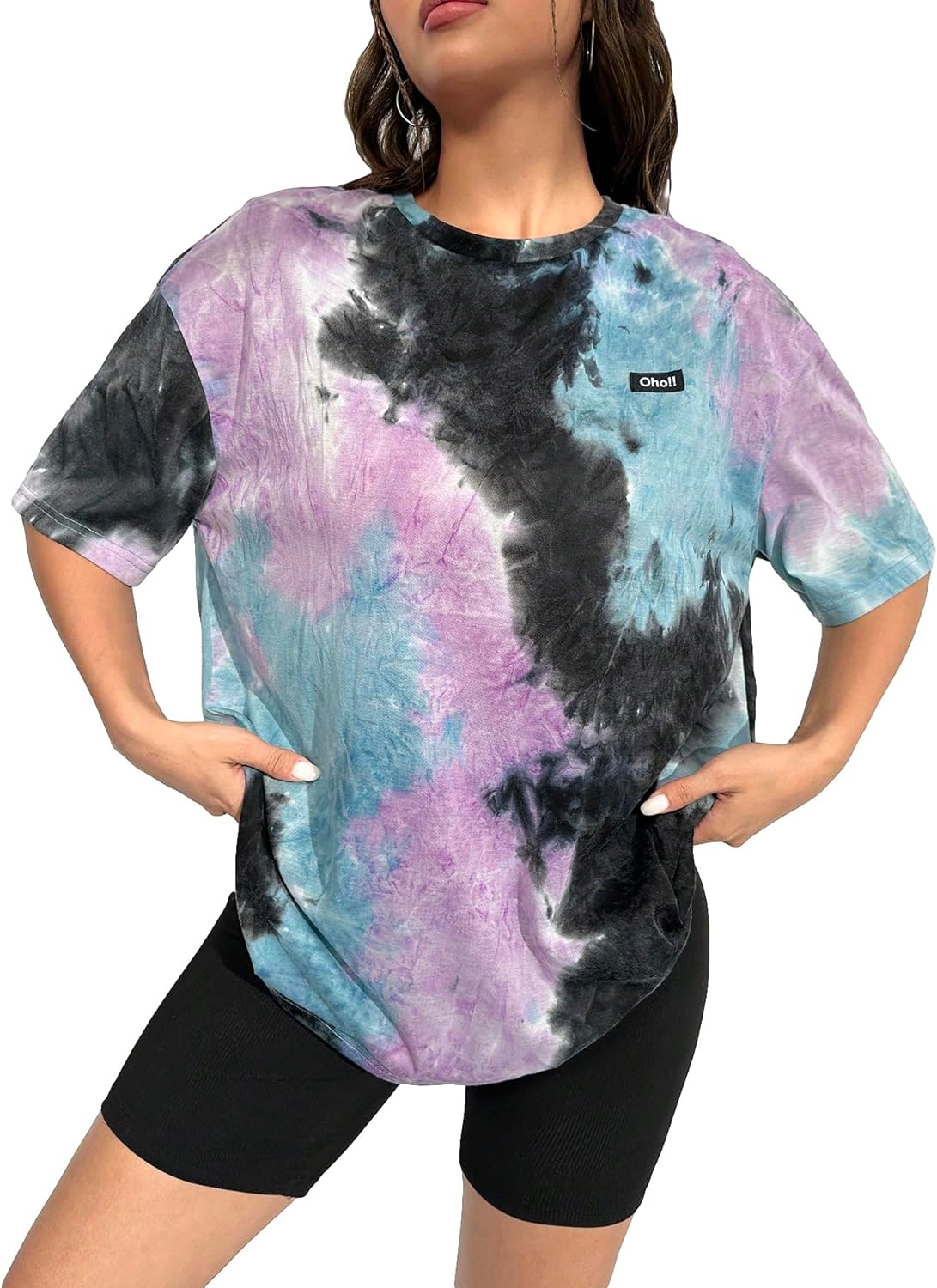 SOLY HUX Women' Tie Dye T Shirts Short Sleeve Round Neck Shirts Casual Summer Tees Tops