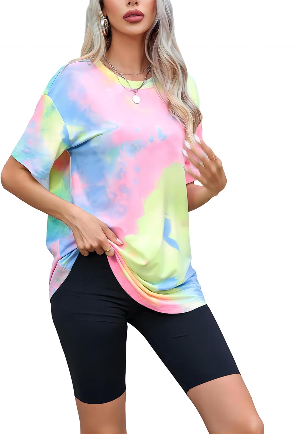 SOLY HUX Women' Tie Dye T Shirts Short Sleeve Round Neck Shirts Casual Summer Tees Tops