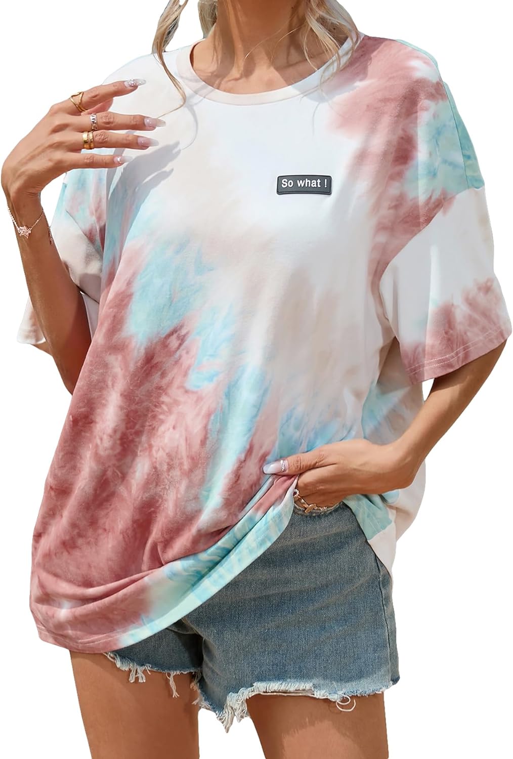 SOLY HUX Women' Tie Dye T Shirts Short Sleeve Round Neck Shirts Casual Summer Tees Tops