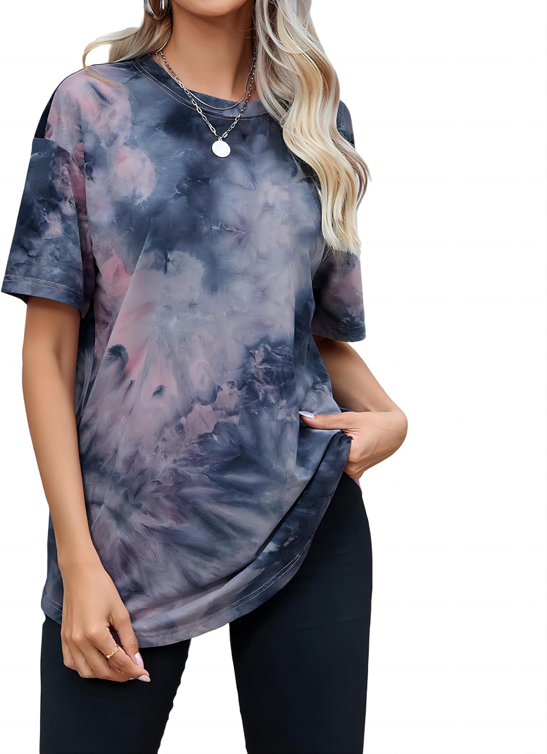 SOLY HUX Women' Tie Dye T Shirts Short Sleeve Round Neck Shirts Casual Summer Tees Tops