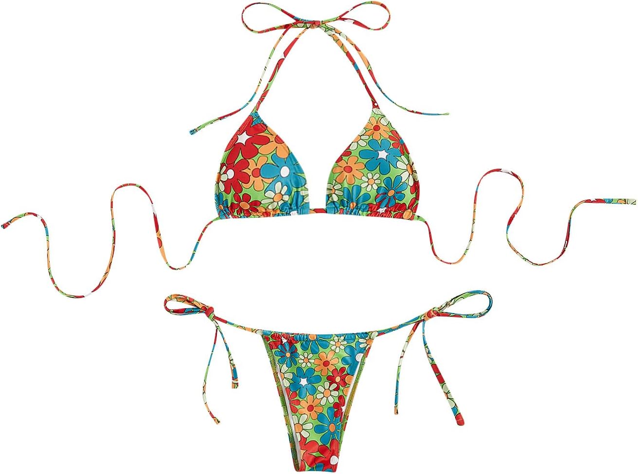 SOLY HUX Women' Floral Print 2 Piece Swimsuits Cute Bikini Set Halter Triangle Sexy Bathing Suit