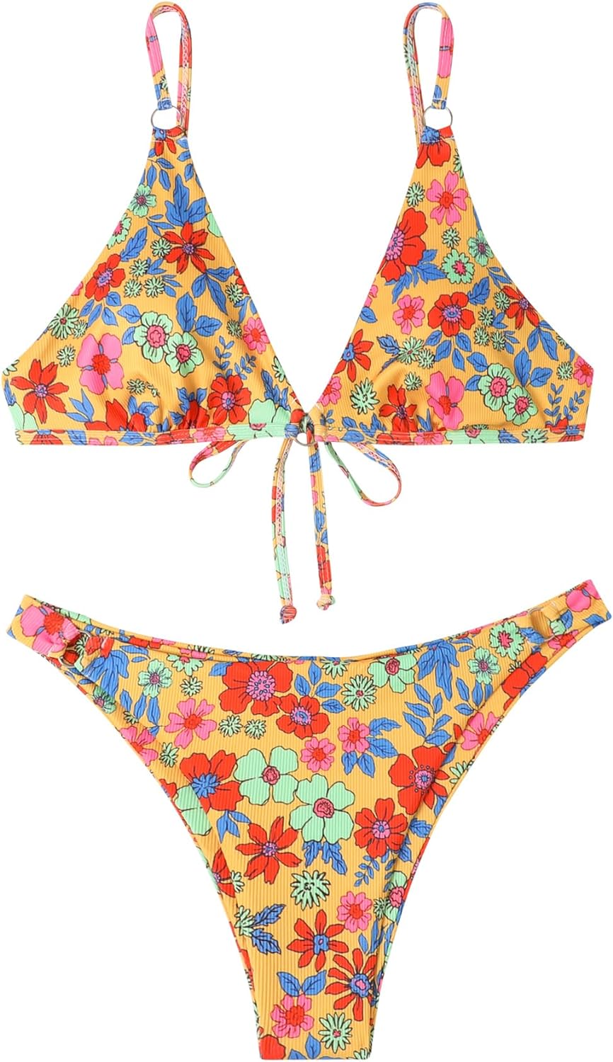 SOLY HUX Women' Floral Print Spaghetti Strap Bikini Bathing Suit 2 Piece Swimsuits