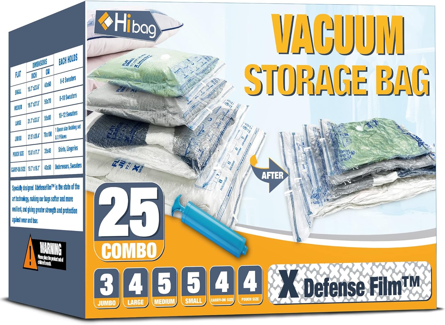 Vacuum Storage Bags, Space Saver Vacuum Seal Storage Bags 25-Pack Sealer Bags for Clothes, Clothing, Bedding, Comforter, Blanket (25C)