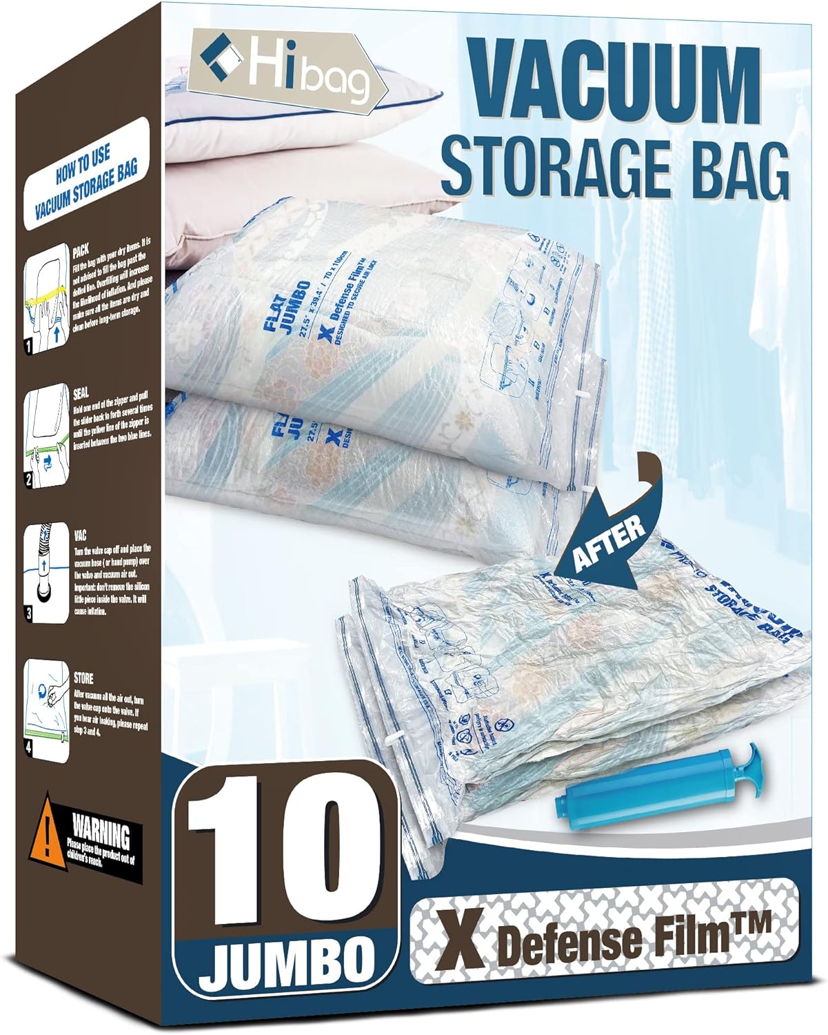 Vacuum Storage Bags, 10 Jumbo Space Saver Vacuum Seal Bags, Space Bags, Vacuum Sealer Bags for Clothes, Comforters, Blankets, Bedding (10J)