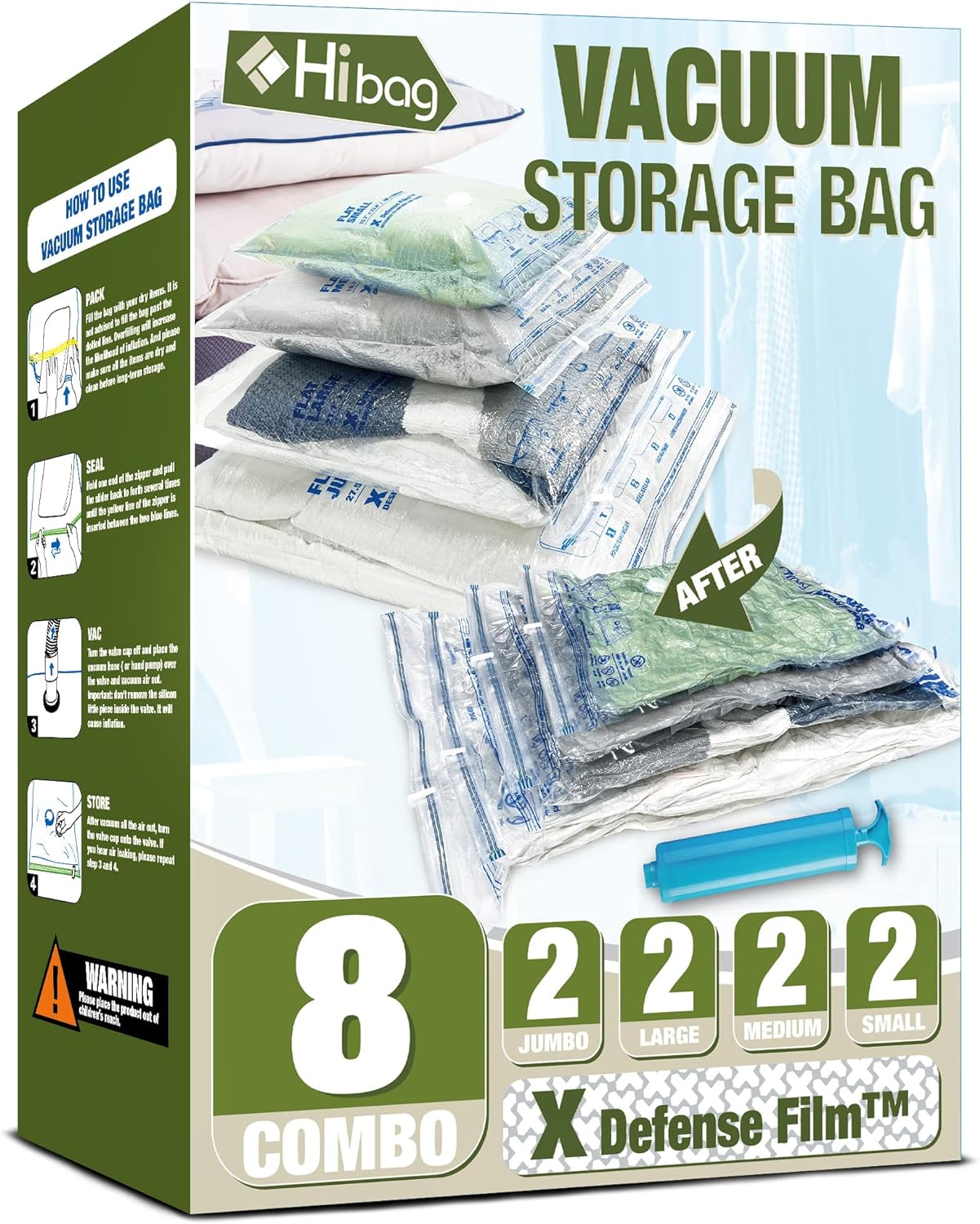 Vacuum Storage Bags, Space Saver Vacuum Seal Storage Bags 8-Pack Sealer Bags for Clothes, Clothing, Bedding, Comforter, Blanket (8C)