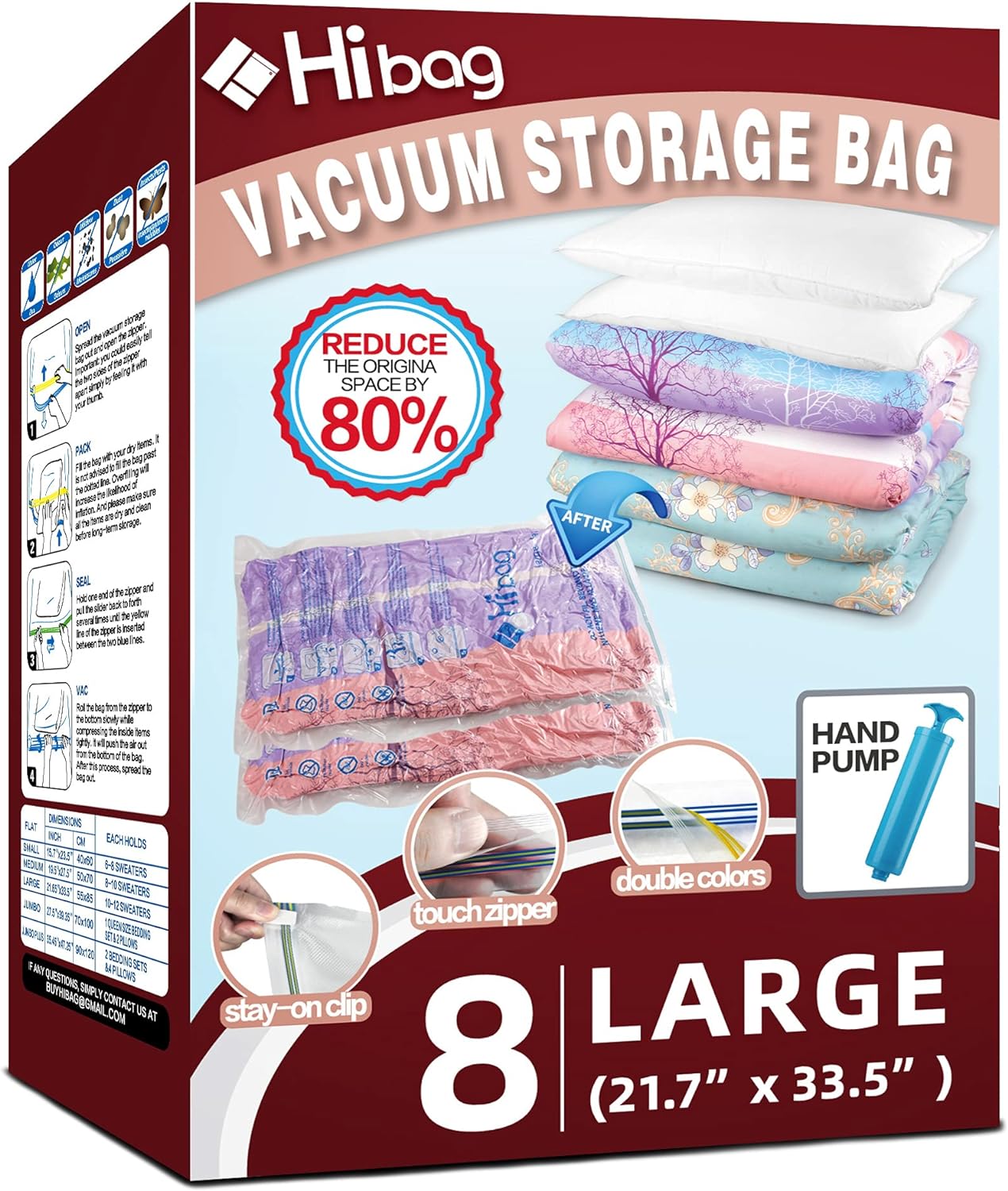 Space Saver Bags, 8 Large Vacuum Storage Bags with Hand Pump for Home Storage and Travel Usage (8-Large)