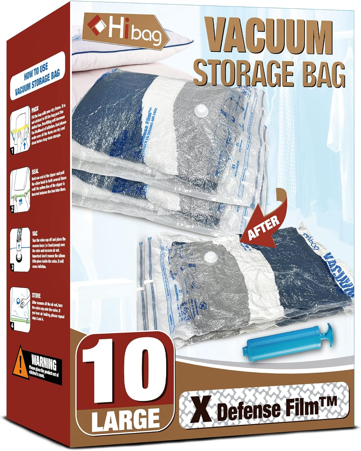 Vacuum Storage Bags, 10 Large Space Saver Vacuum Seal Bags, Space Bags, Vacuum Sealer Bags for Clothes, Blankets, Bedding (10L)